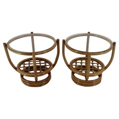 1970s Pair of Rattan Tables , Europe