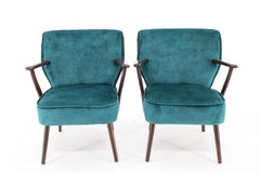 1970s Pair of Refurbished Beech Armchairs in Velvet, Czechoslovakia