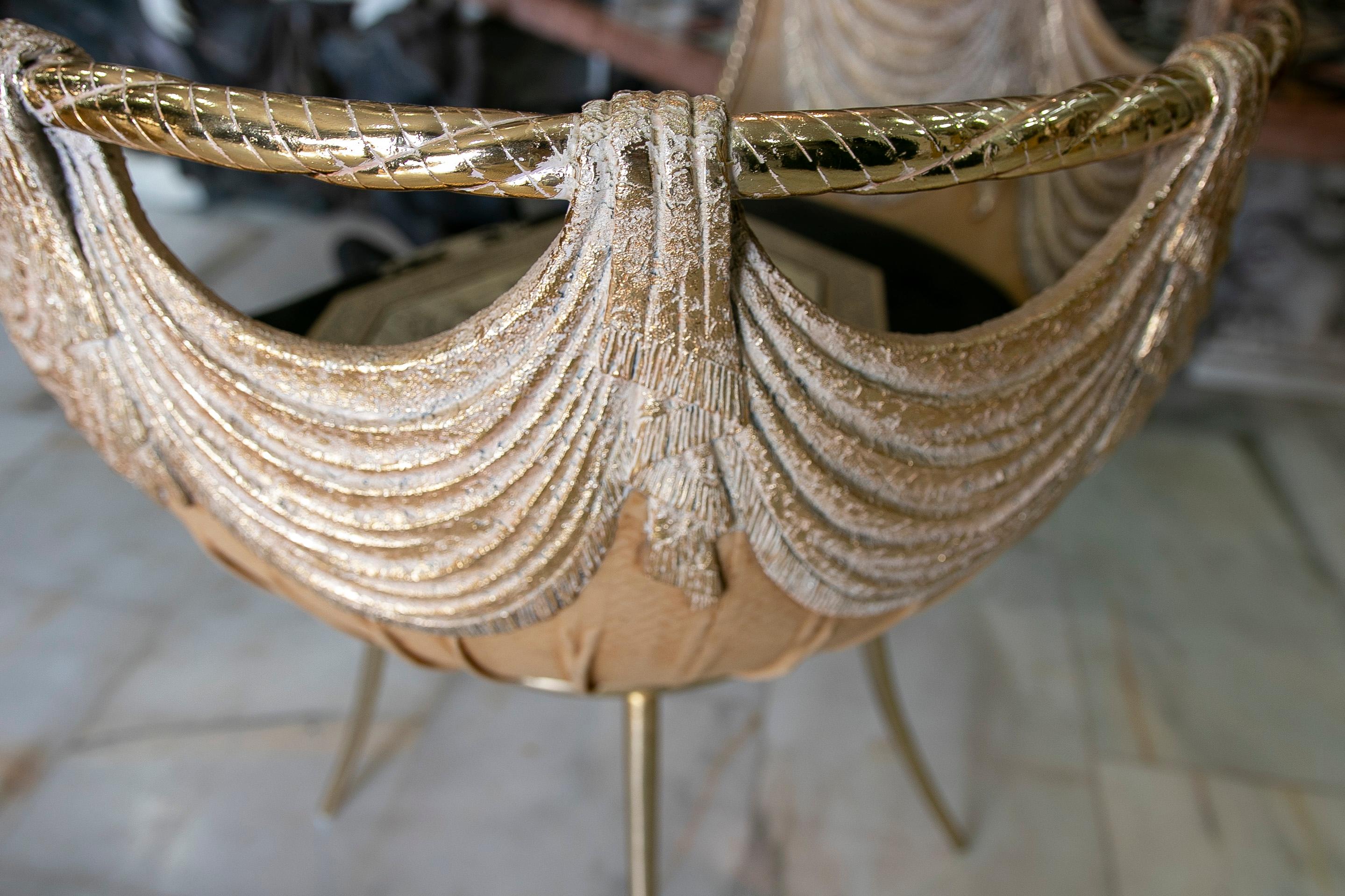 1970s Pair of Resin and Gilded Metal Curtain Shape's Armchairs 11