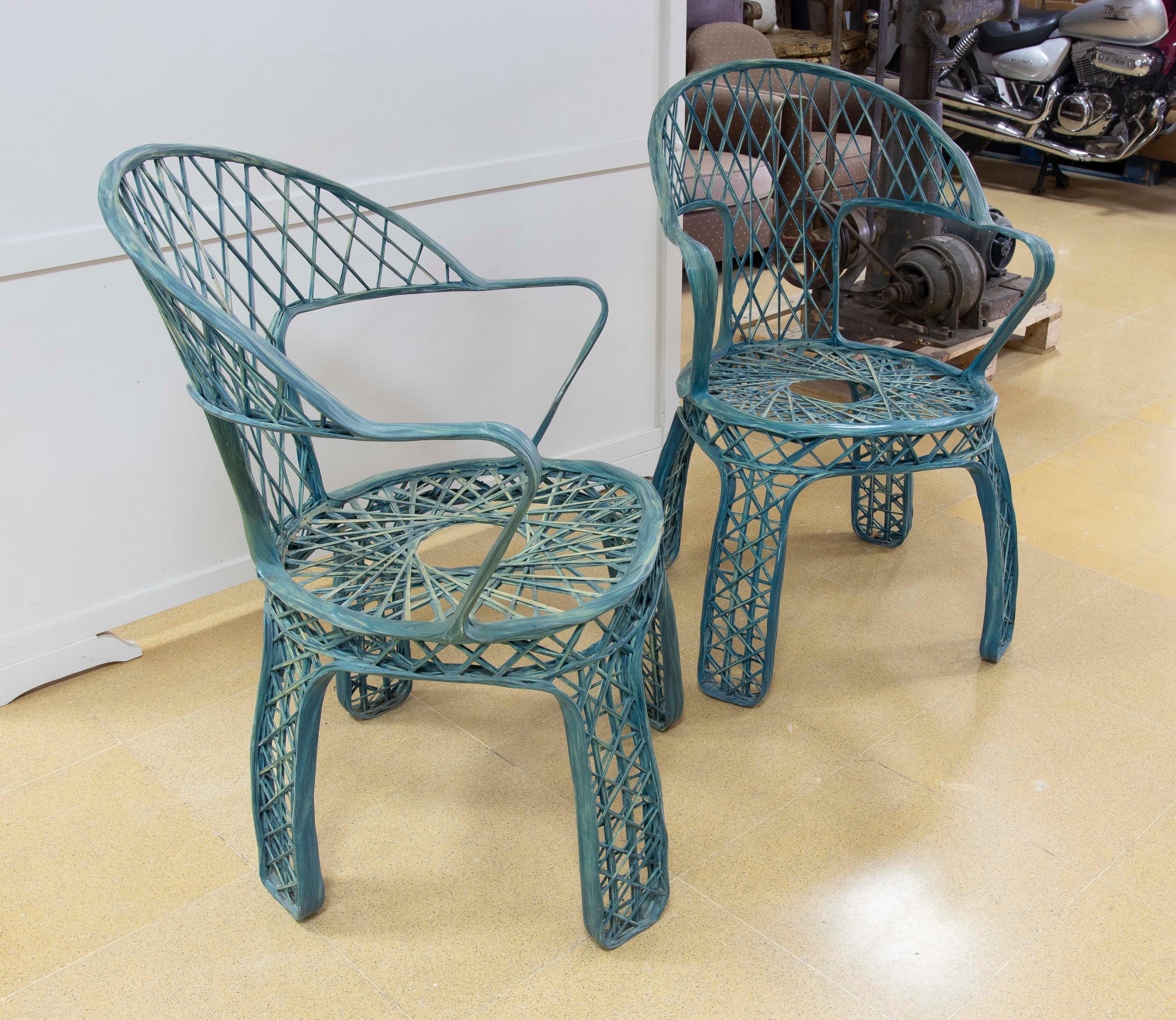 1970s Pair of Resin Chairs in Blue Colour 