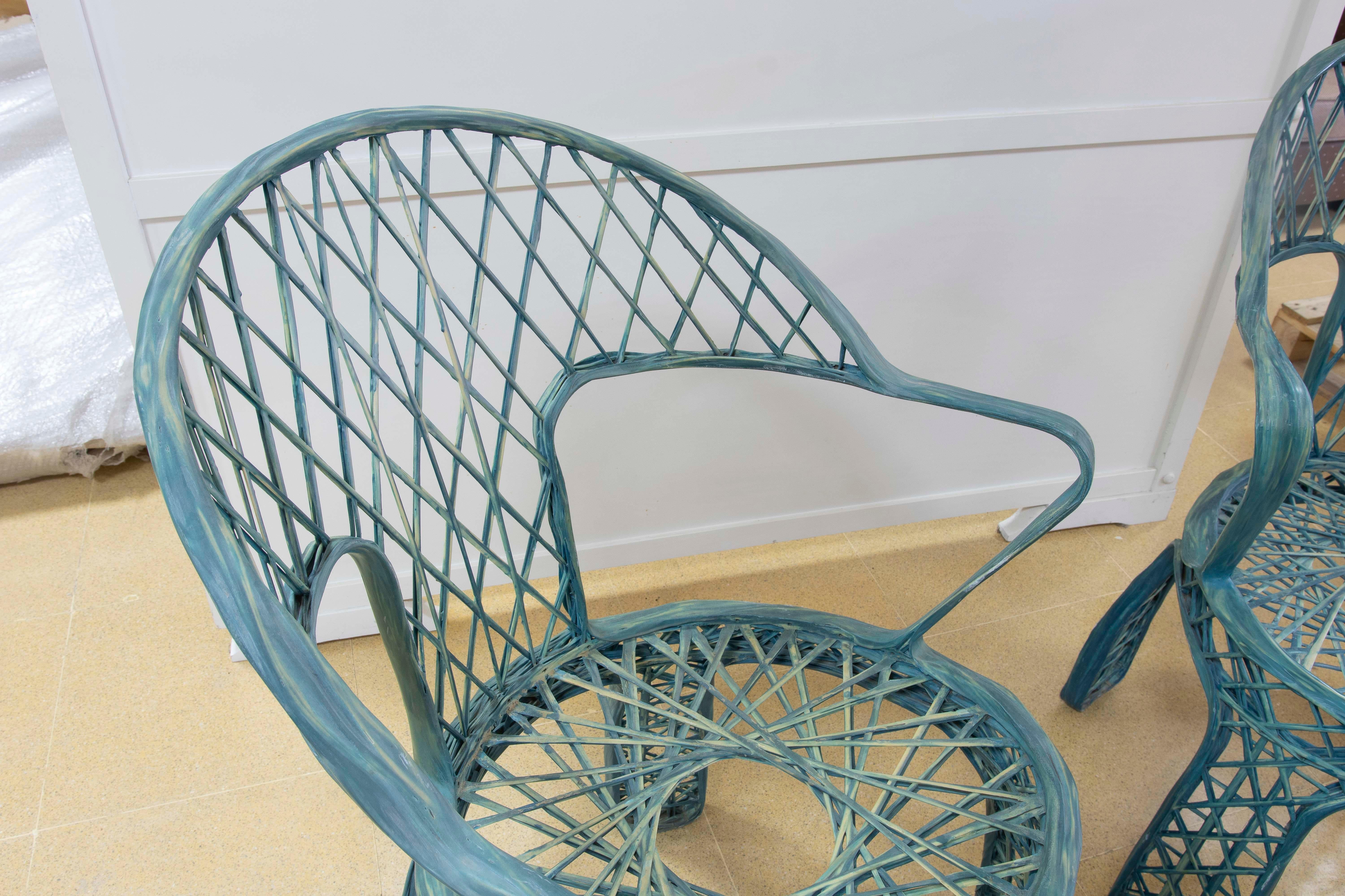 Spanish 1970s Pair of Resin Chairs in Blue Colour For Sale
