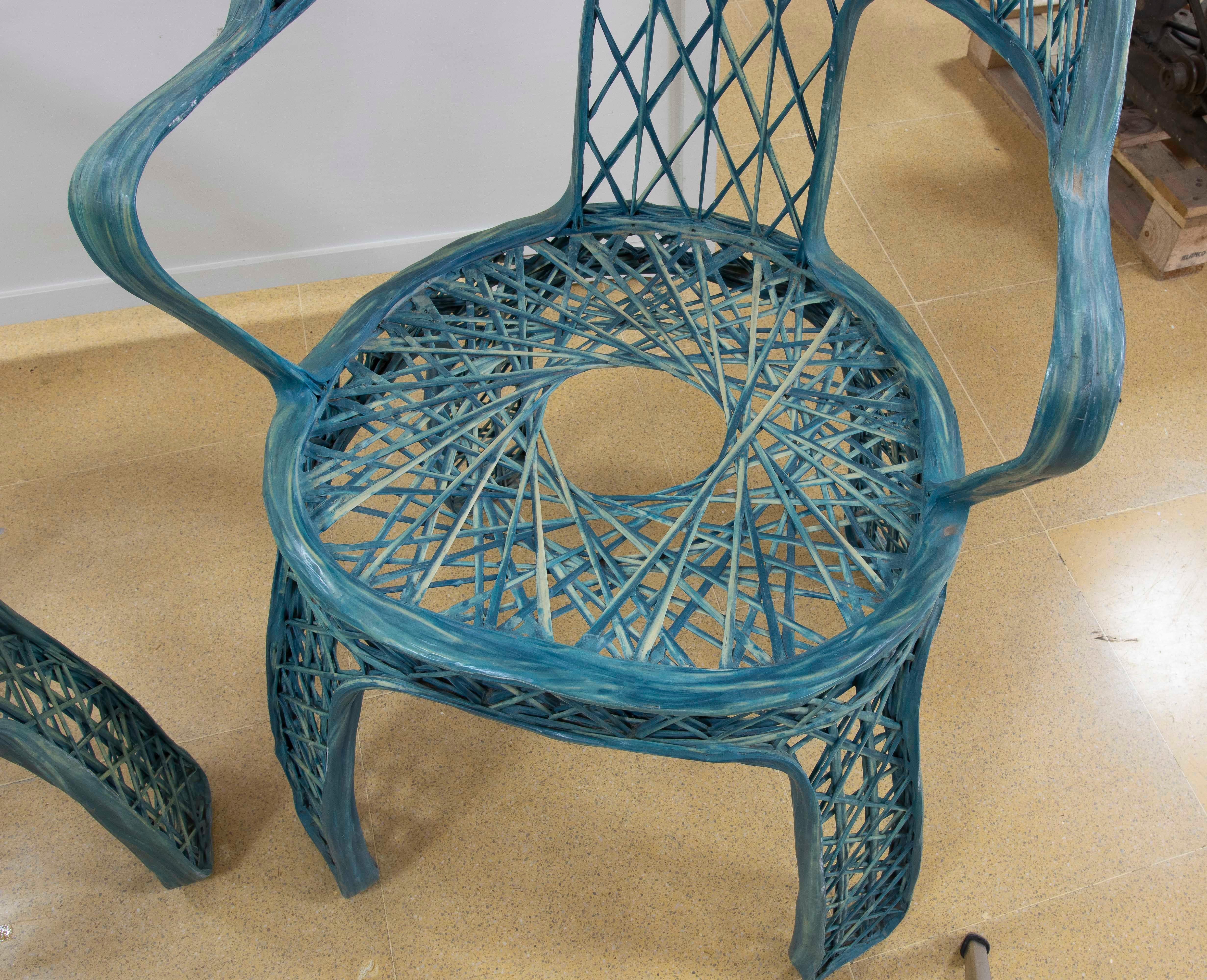 20th Century 1970s Pair of Resin Chairs in Blue Colour For Sale