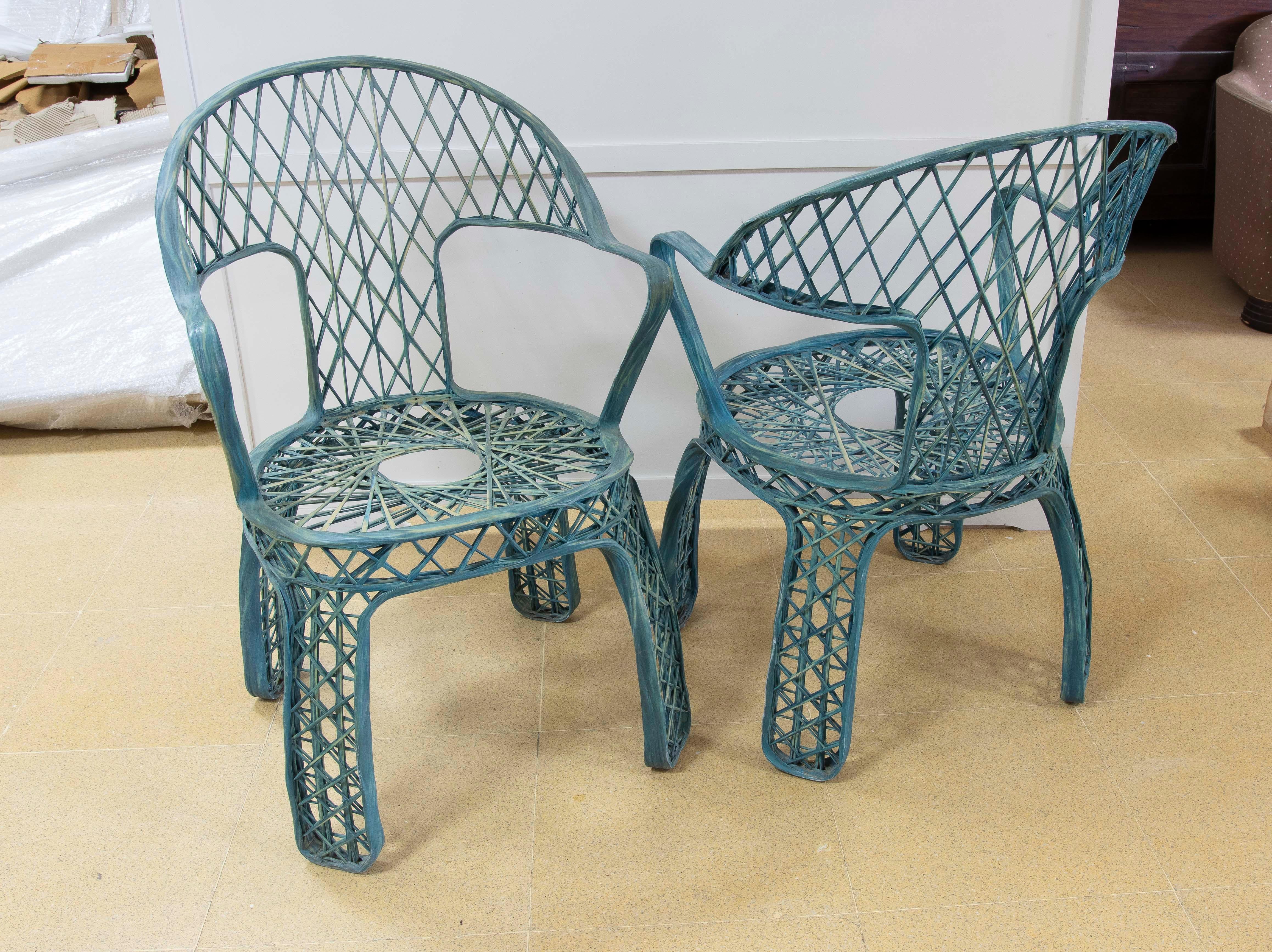 1970s Pair of Resin Chairs in Blue Colour For Sale 1
