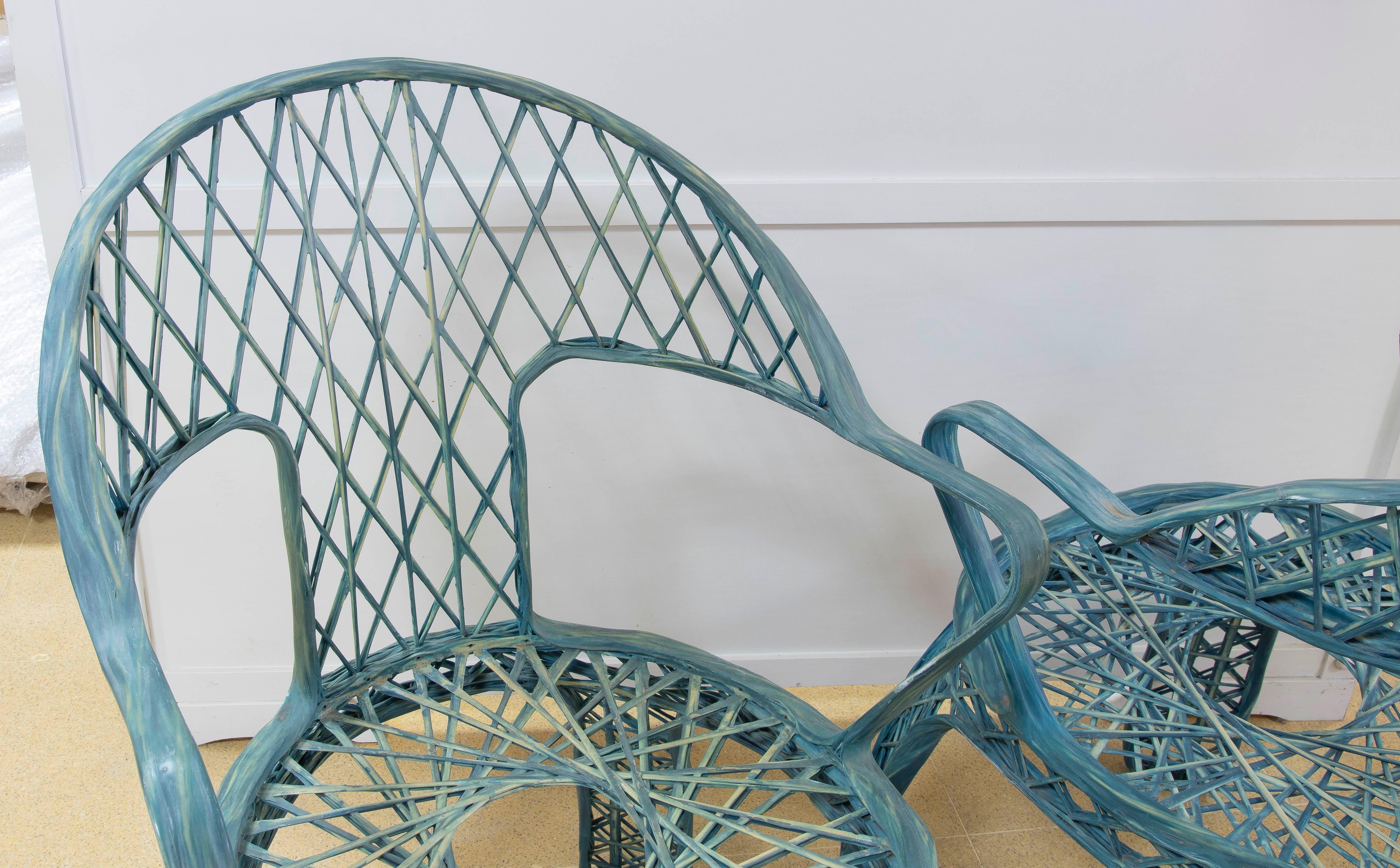 1970s Pair of Resin Chairs in Blue Colour For Sale 2