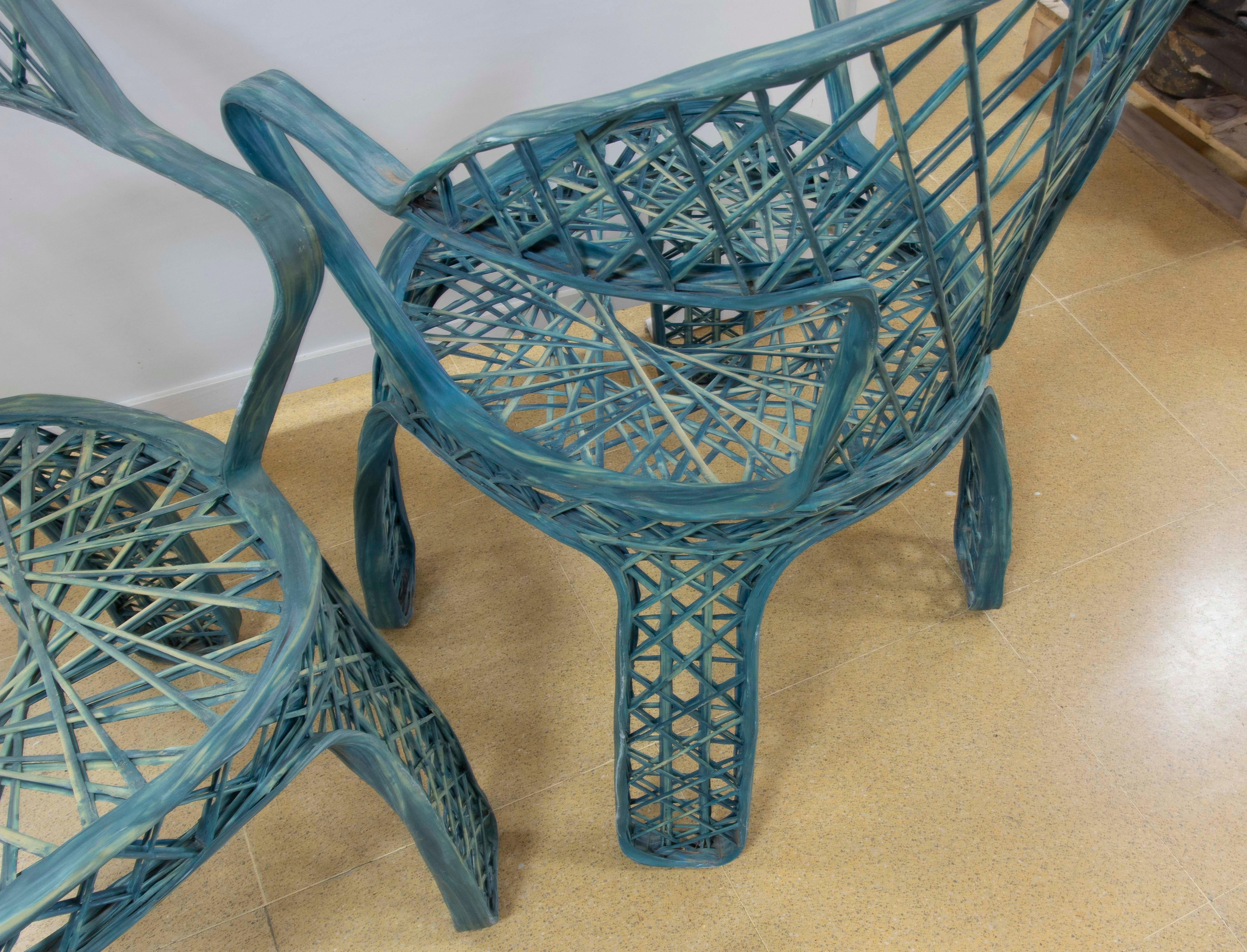 1970s Pair of Resin Chairs in Blue Colour For Sale 4