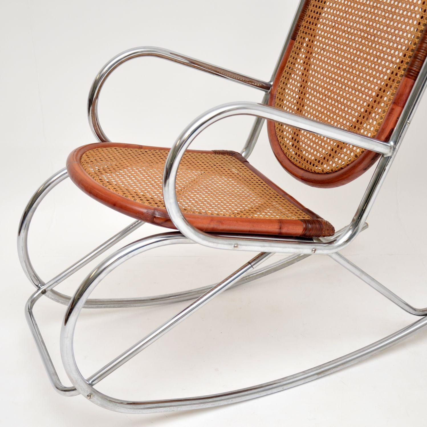 1970s Pair of Retro Chrome and Bamboo Rocking Chairs 5