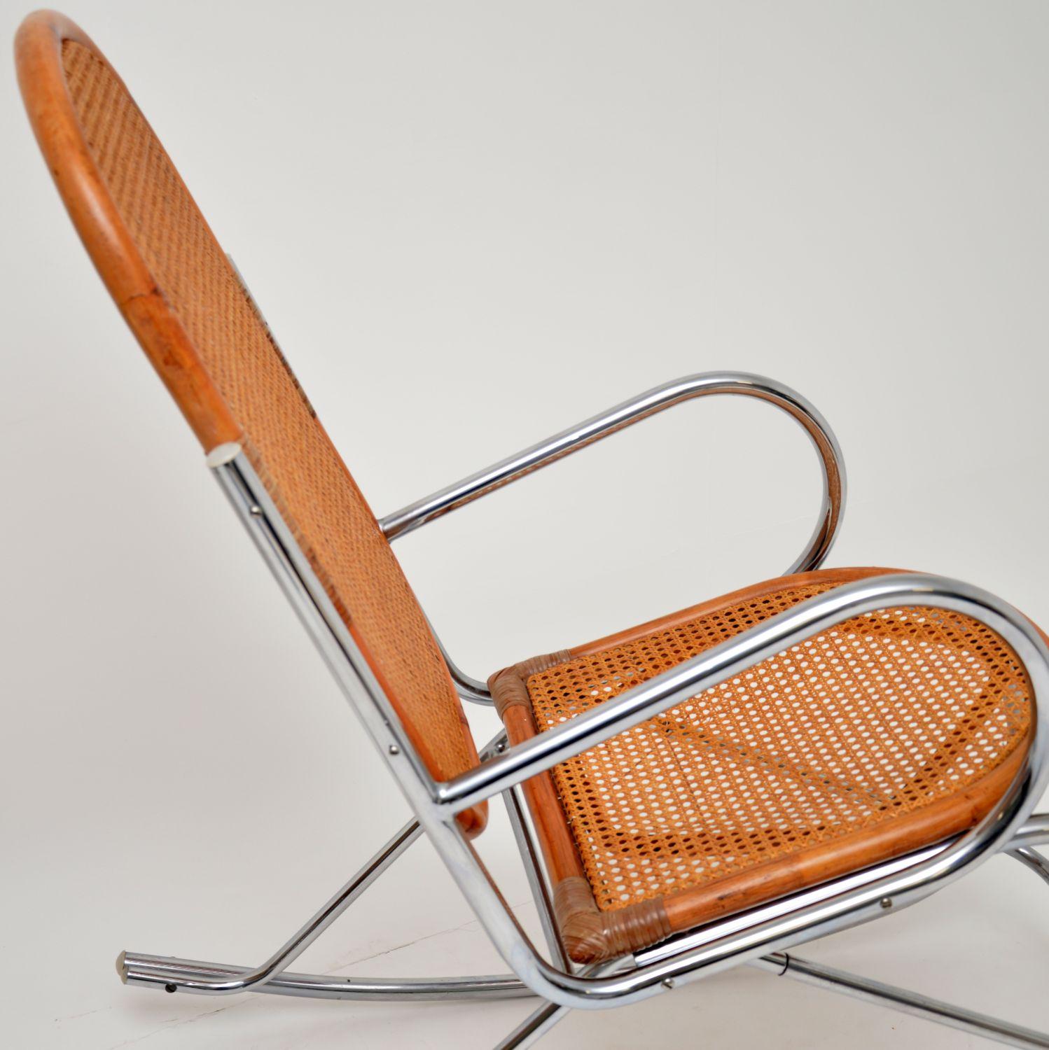 1970s Pair of Retro Chrome and Bamboo Rocking Chairs 6