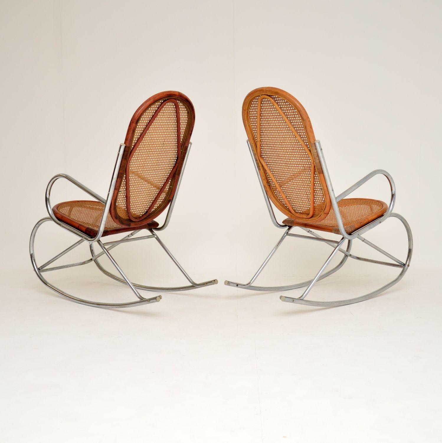 1970s Pair of Retro Chrome and Bamboo Rocking Chairs 7