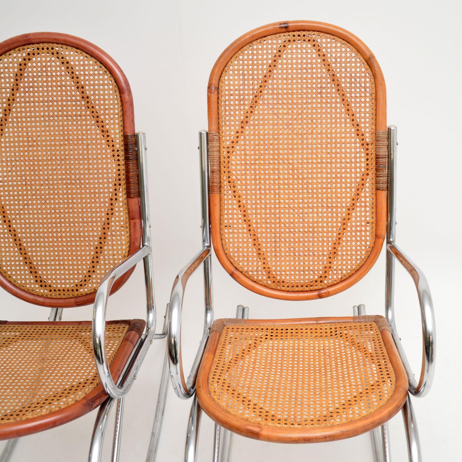 Late 20th Century 1970s Pair of Retro Chrome and Bamboo Rocking Chairs