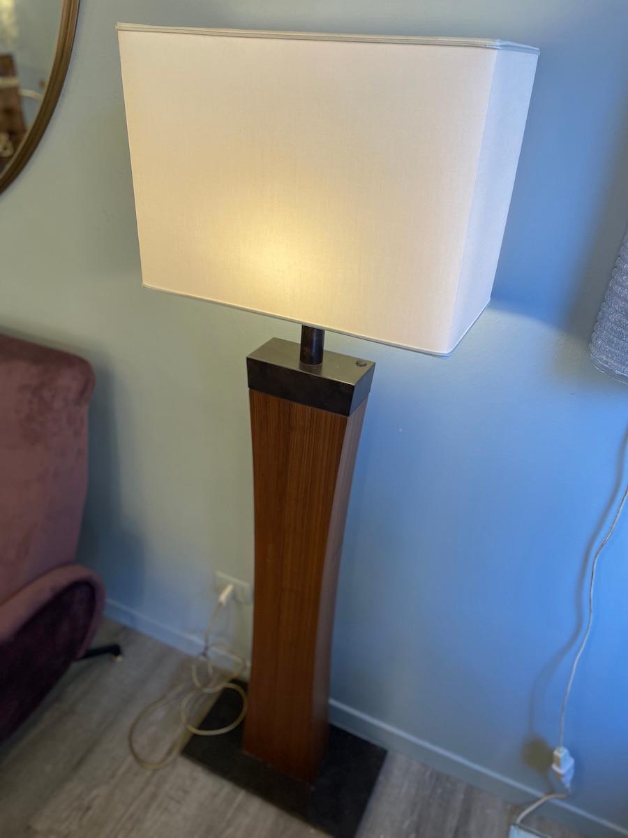 Late 20th Century 1970s Pair of Rosewood and Iron Floor Lamps For Sale