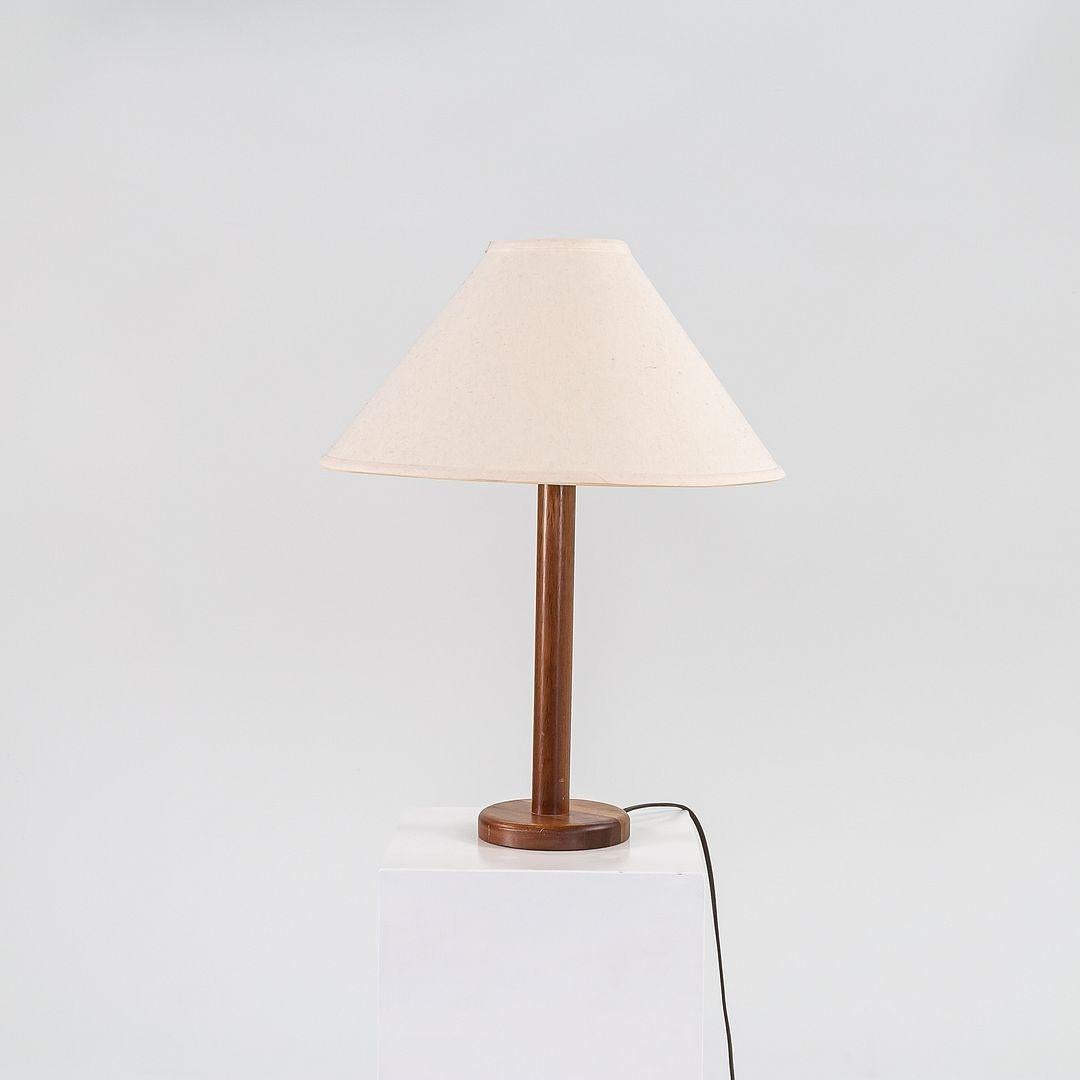 1970s Pair of Scandinavian Teak Table / Desk Lamps with Fabric Shades In Good Condition For Sale In Philadelphia, PA