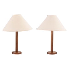 1970s Pair of Scandinavian Teak Table / Desk Lamps with Fabric Shades