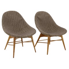 1970s Pair of Shell Beech Chairs, Czechoslovakia