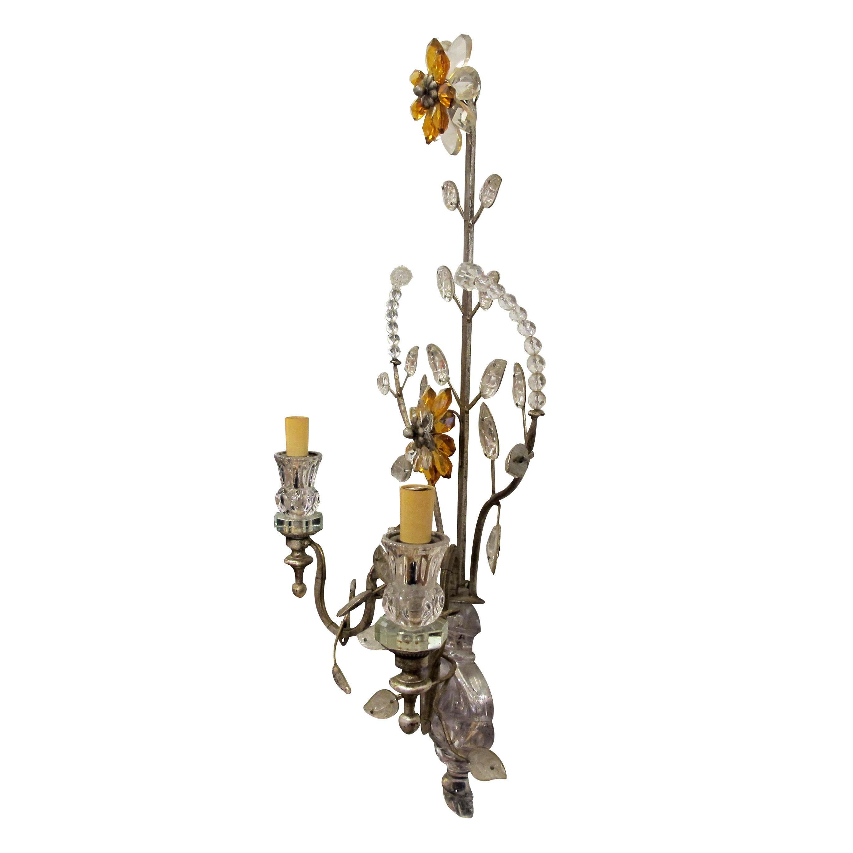 Mid-Century Modern 1970s Pair of Silver Gilt Iron Wall Lights by Banci Firenze, Italy