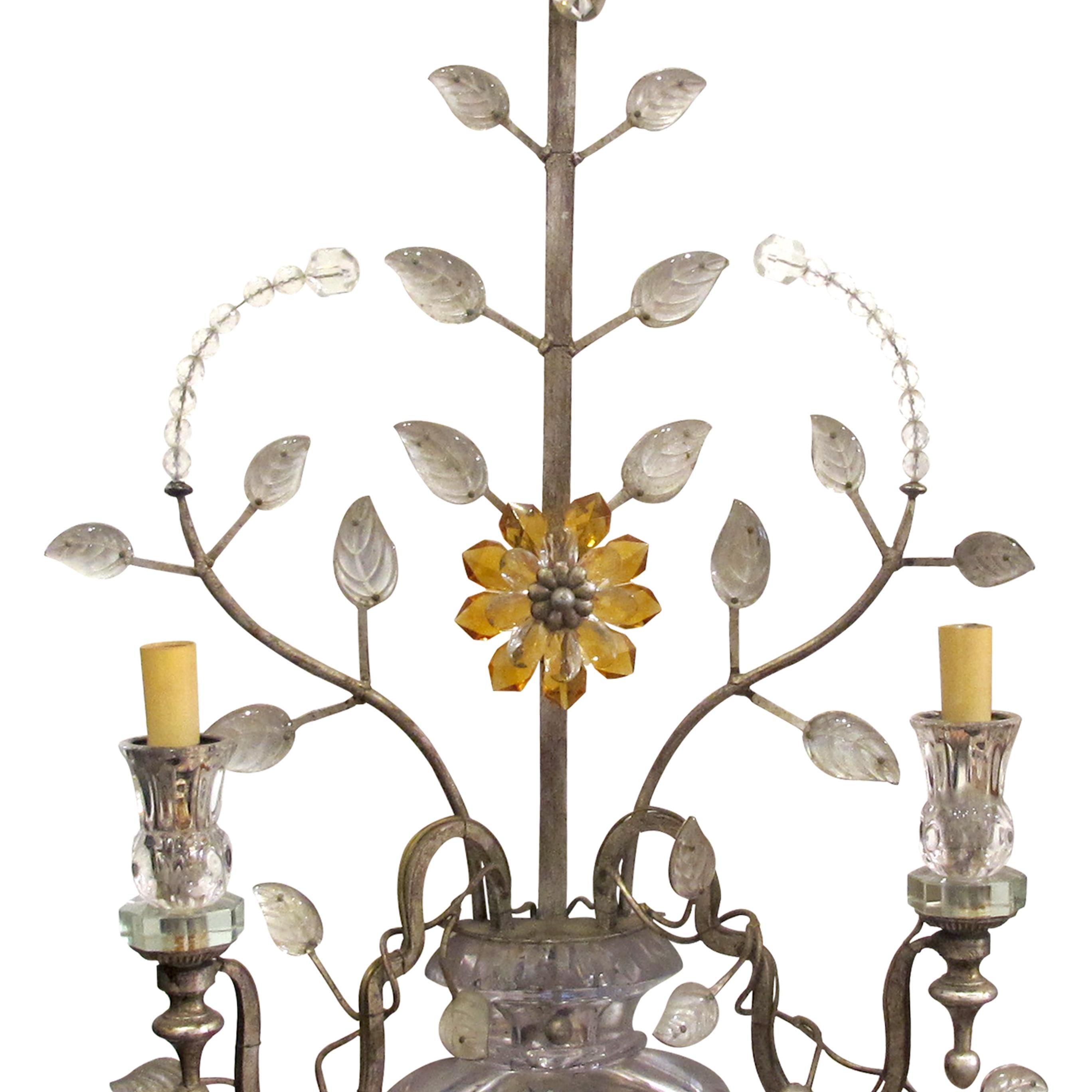 Metal 1970s Pair of Silver Gilt Iron Wall Lights by Banci Firenze, Italy