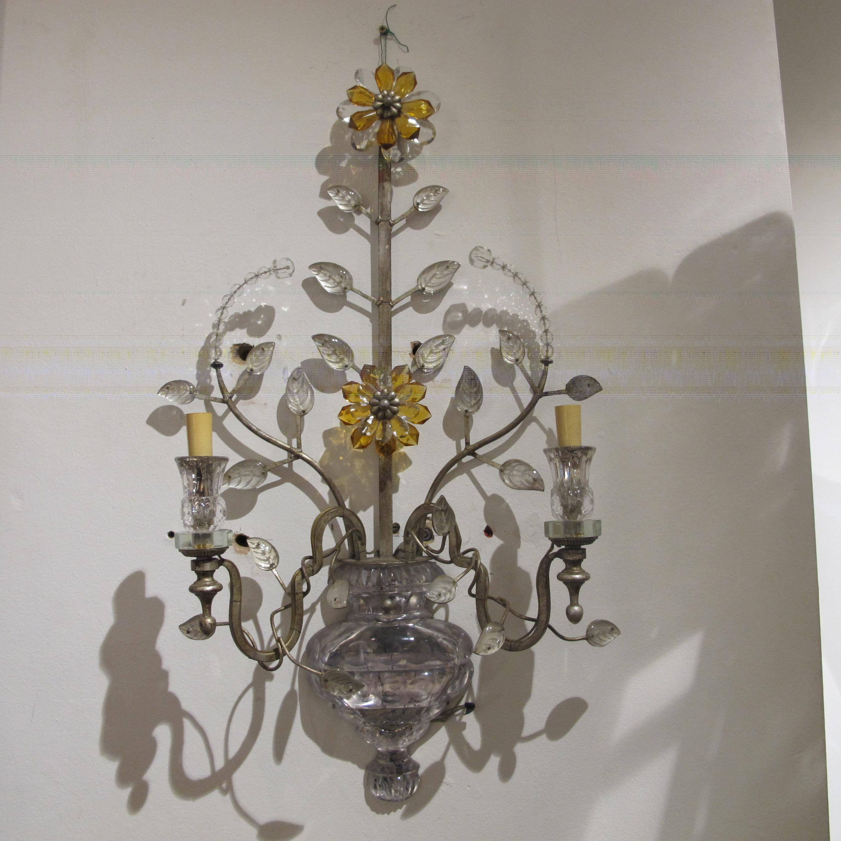 1970s Pair of Silver Gilt Iron Wall Lights by Banci Firenze, Italy 1