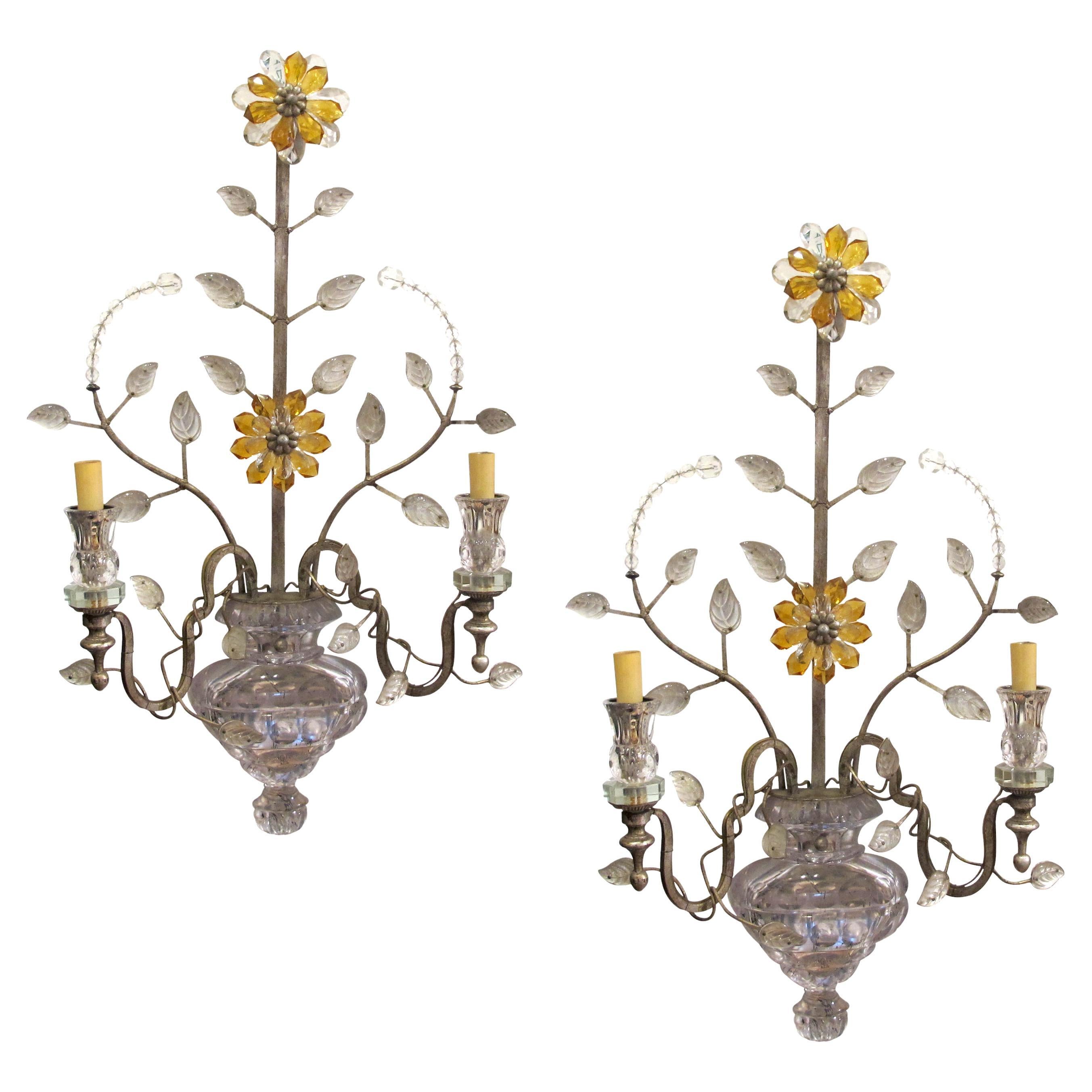 1970s Pair of Silver Gilt Iron Wall Lights by Banci Firenze, Italy