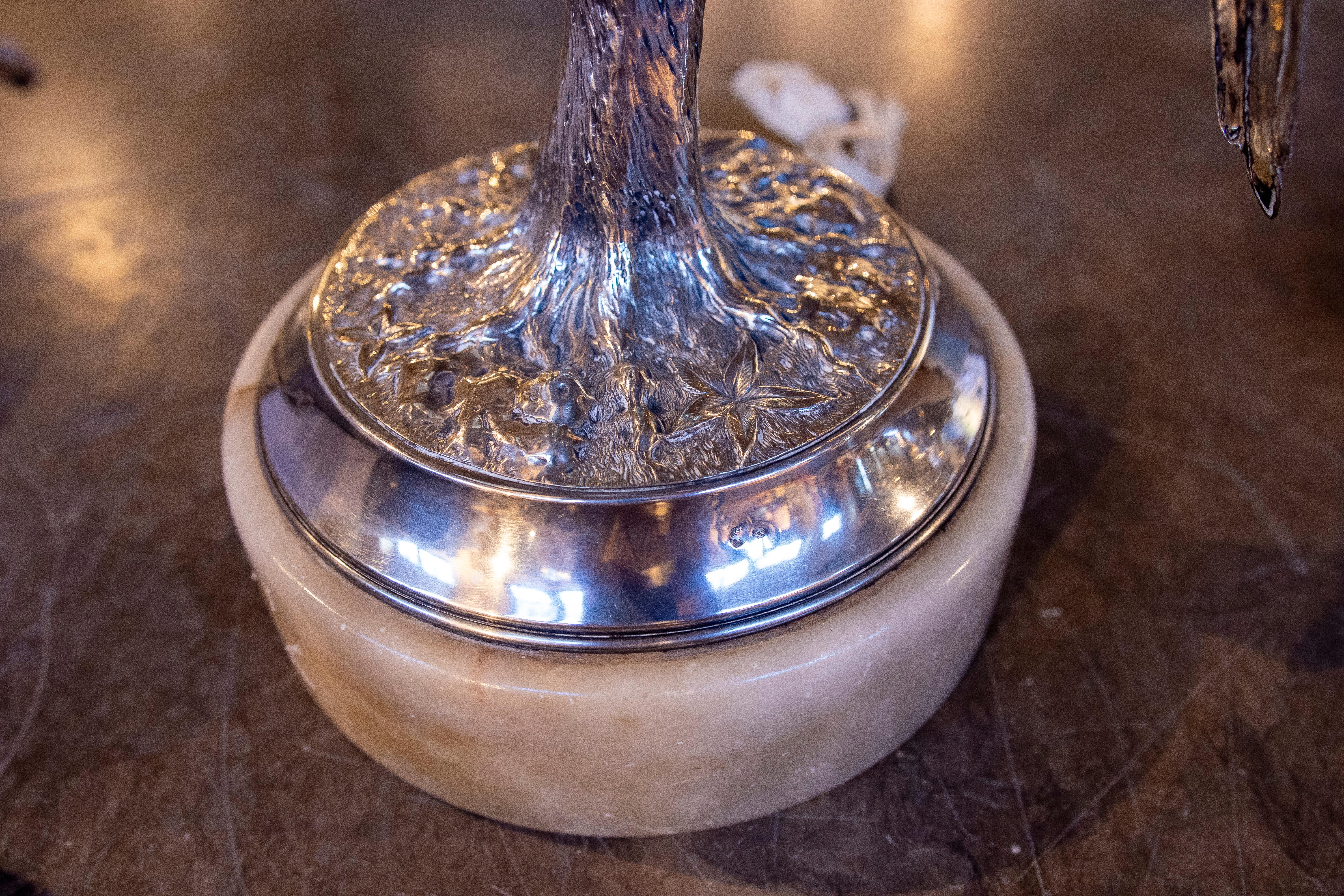 1970s Pair of Silver Lamps with Embossed Birds. Silver weight: 1.5 kg. 6