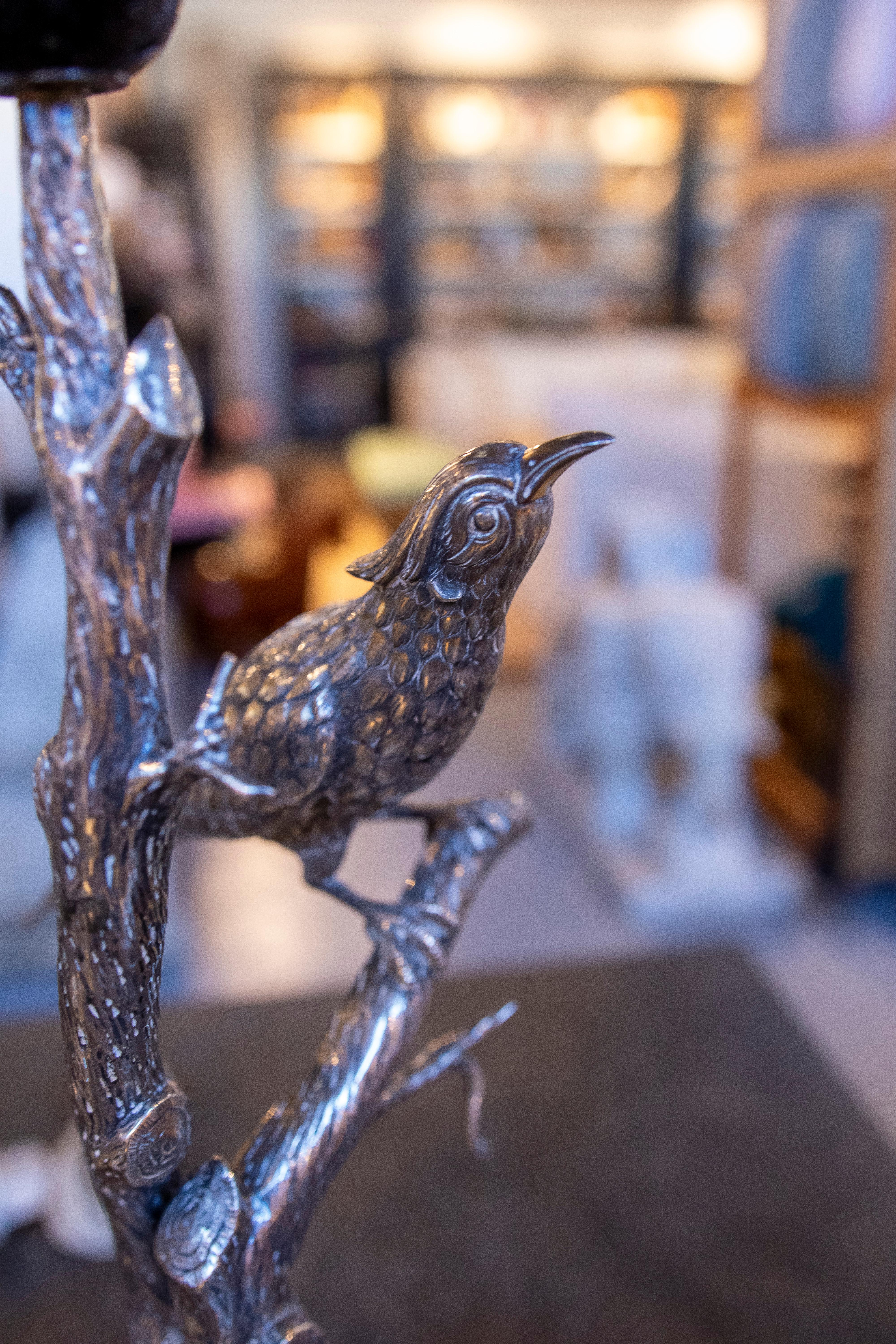 1970s Pair of Silver Lamps with Embossed Birds. Silver weight: 1.5 kg. 8