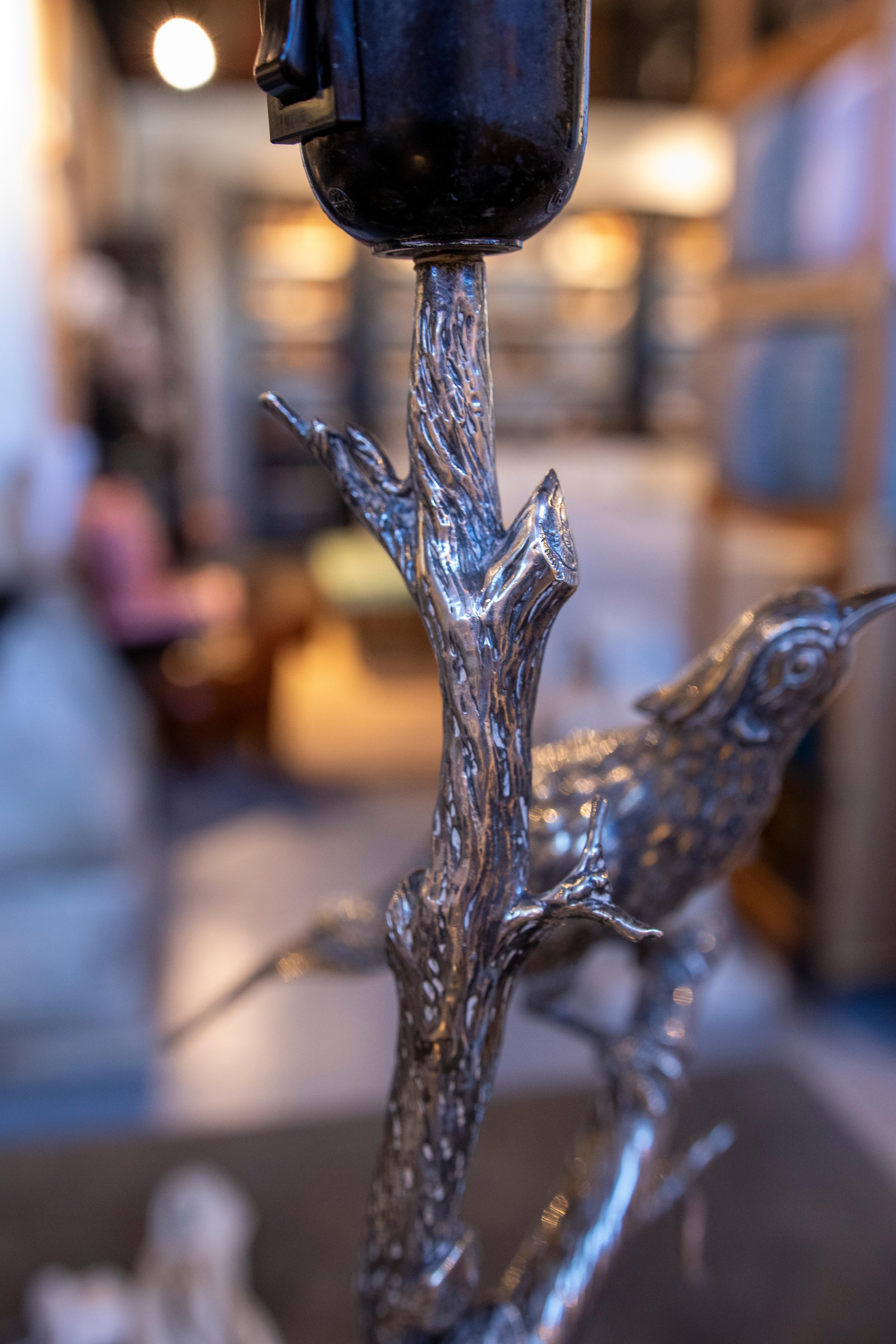 1970s Pair of Silver Lamps with Embossed Birds. Silver weight: 1.5 kg. 9