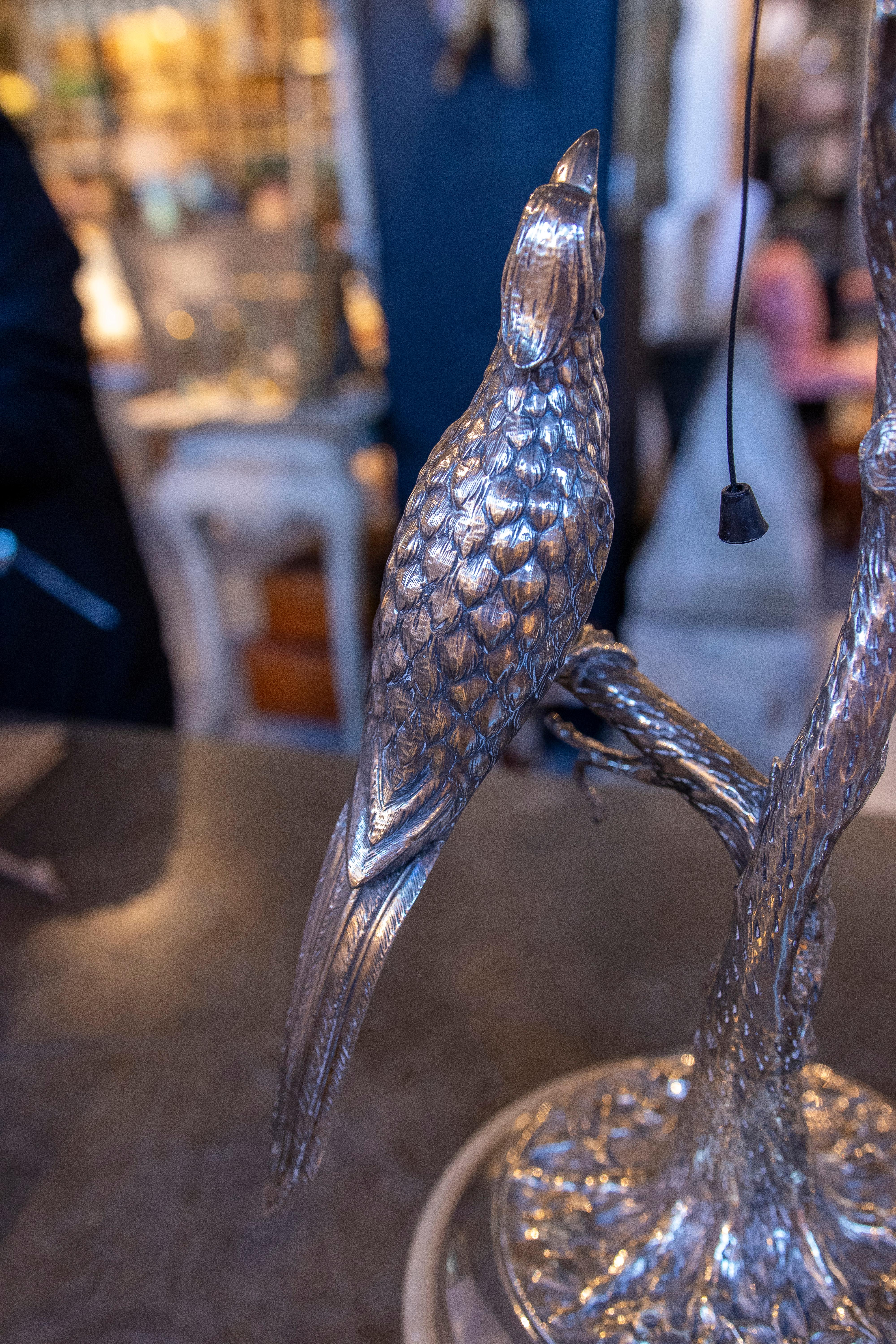 1970s Pair of Silver Lamps with Embossed Birds. Silver weight: 1.5 kg. 11