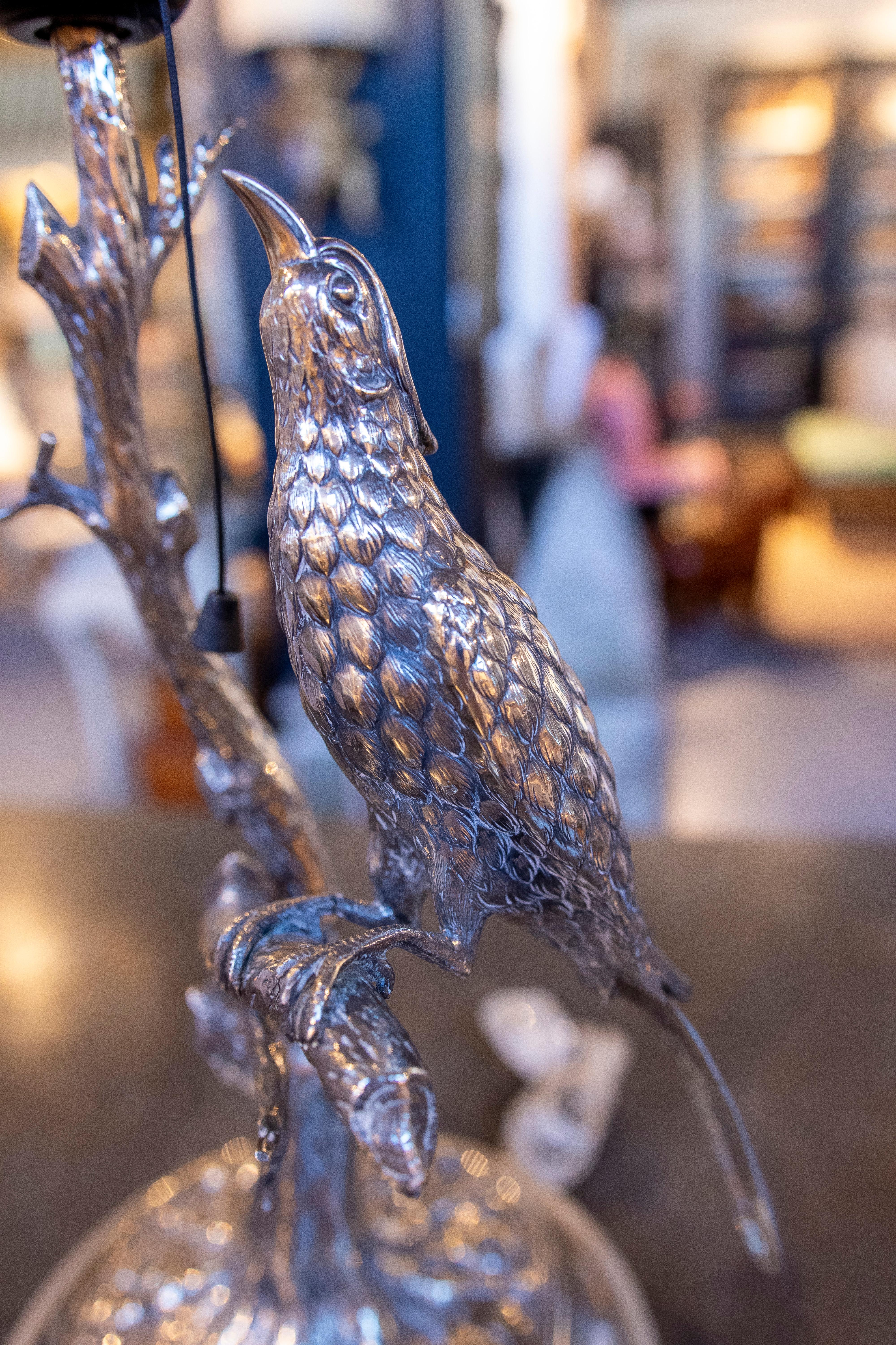 1970s Pair of Silver Lamps with Embossed Birds. Silver weight: 1.5 kg. 4