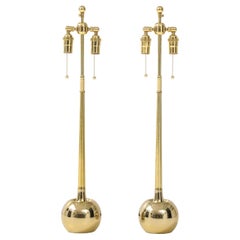 1970's Pair of Sleek  Polished Brass Ball Lamps by Laurel Lamp Company