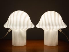 1970s Pair of Small Striped Peill & Putzler Mushroom Table Lamps