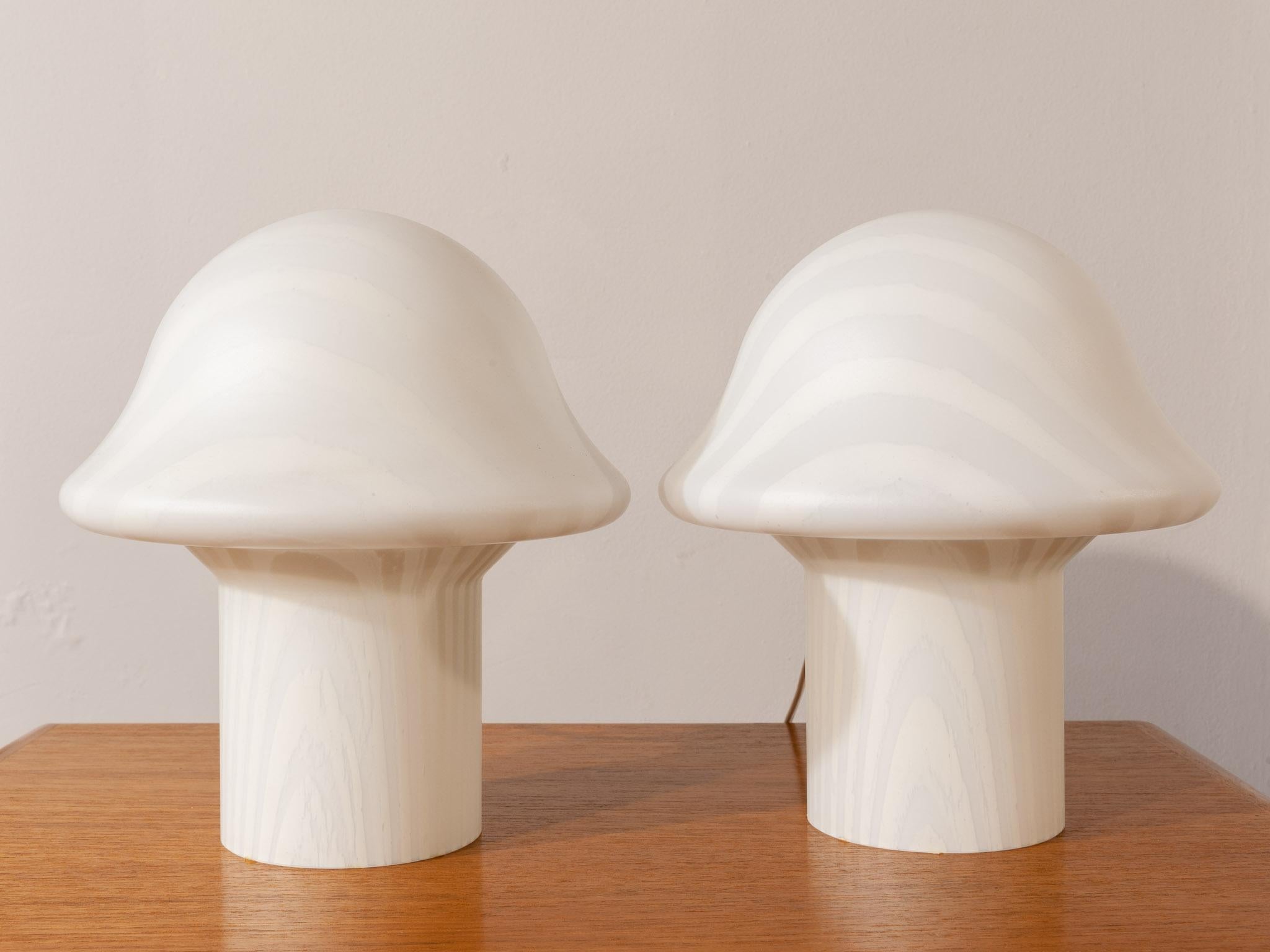 German 1970s Pair of Small Striped Peill & Putzler Mushroom Table Lamps