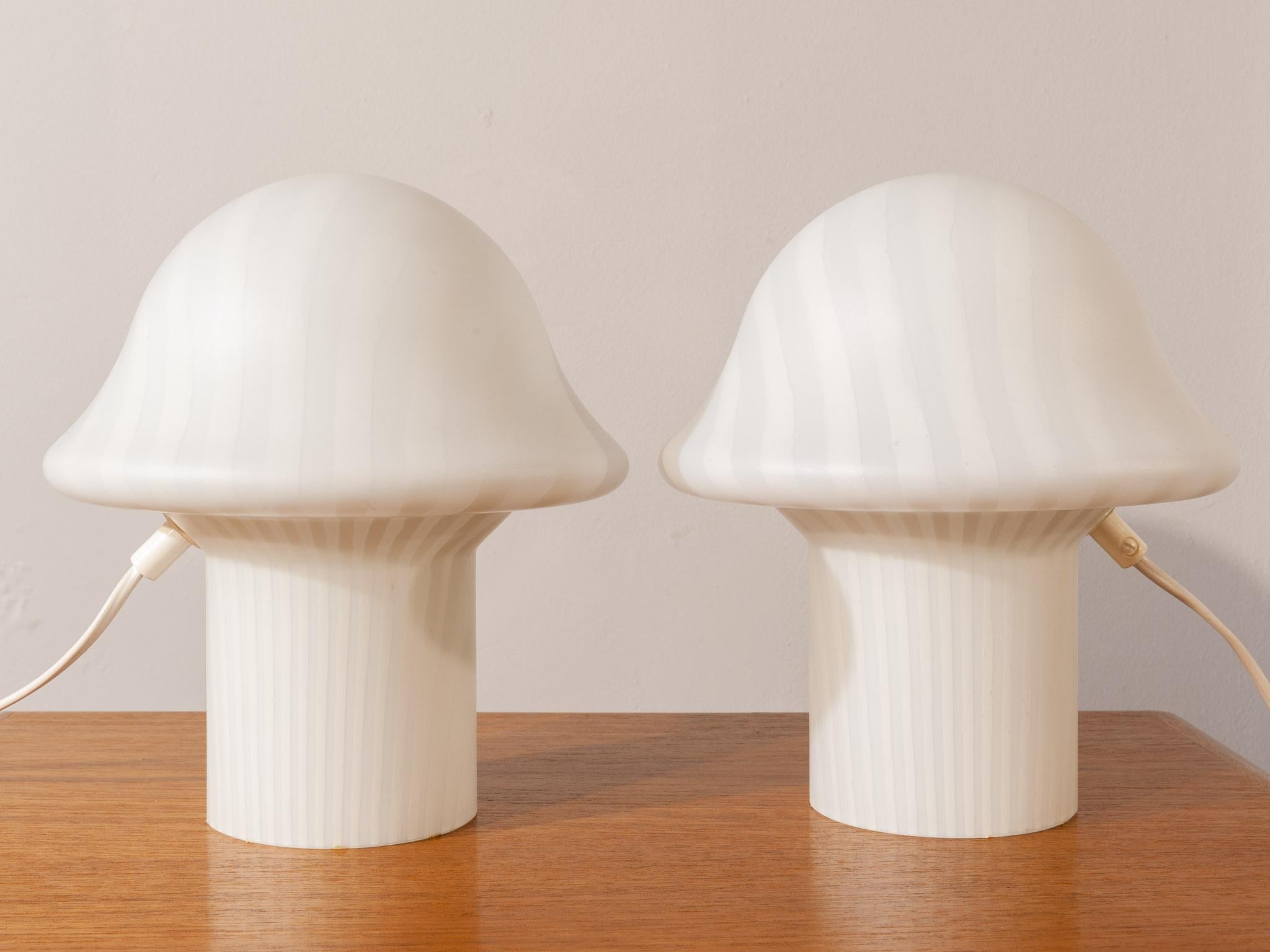 1970s Pair of Small Striped Peill & Putzler Mushroom Table Lamps In Good Condition In London, GB