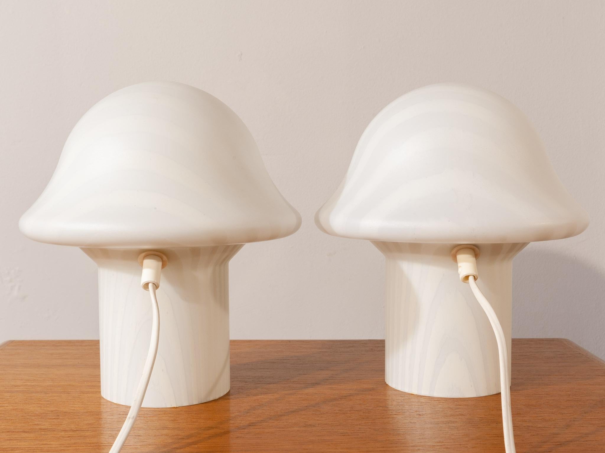 20th Century 1970s Pair of Small Striped Peill & Putzler Mushroom Table Lamps