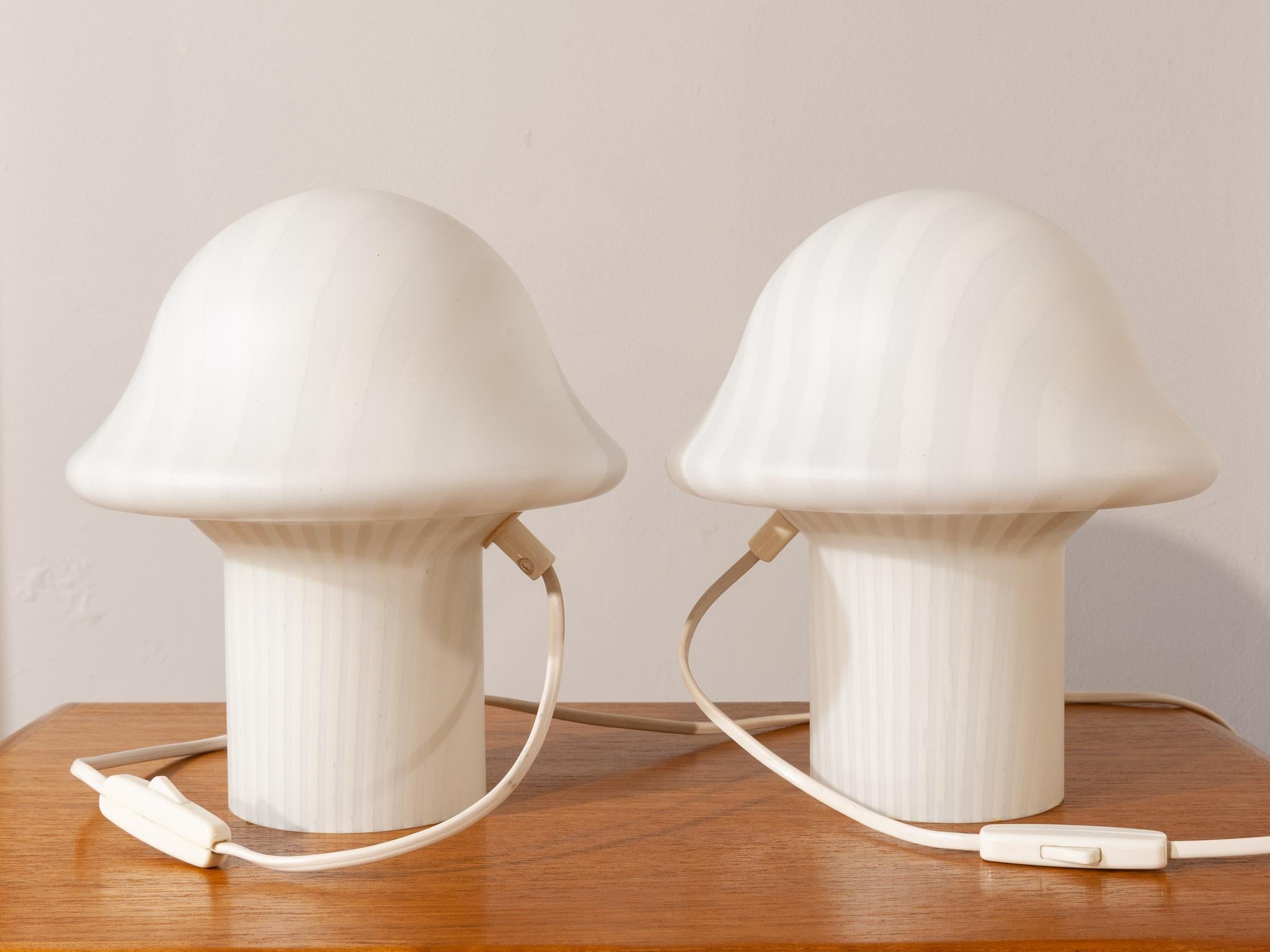Metal 1970s Pair of Small Striped Peill & Putzler Mushroom Table Lamps