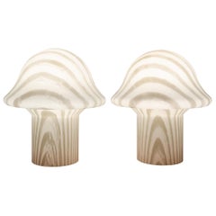 1970s Pair of Small Striped Peill & Putzler Mushroom Table Lamps