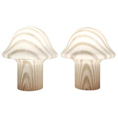 1970s Pair of Small Striped Peill & Putzler Mushroom Table Lamps
