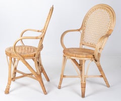 1970s Pair of Spanish Bamboo and Wicker Armchairs