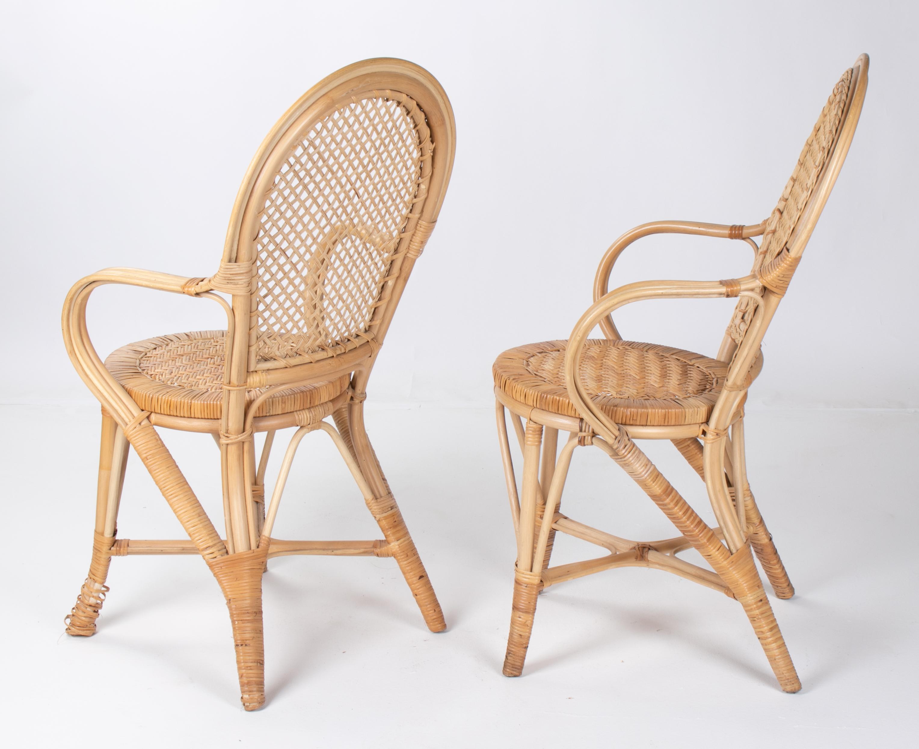 1970s Pair of Spanish Bamboo and Wicker Armchairs In Good Condition For Sale In Marbella, ES