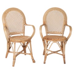 1970s Pair of Spanish Bamboo and Wicker Armchairs
