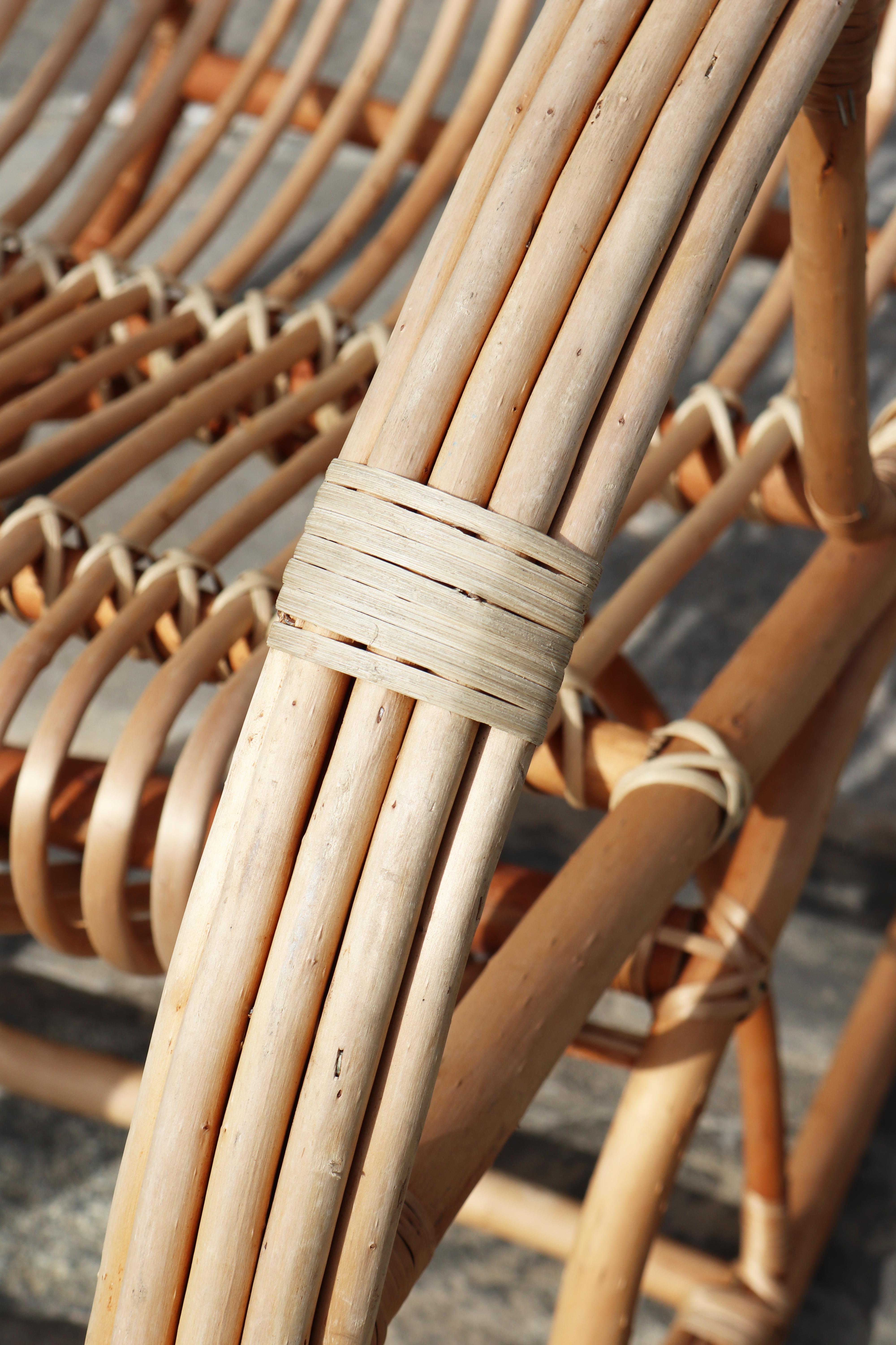 1970s Pair of Spanish Bamboo and Willow Wicker Rocking Chairs 11