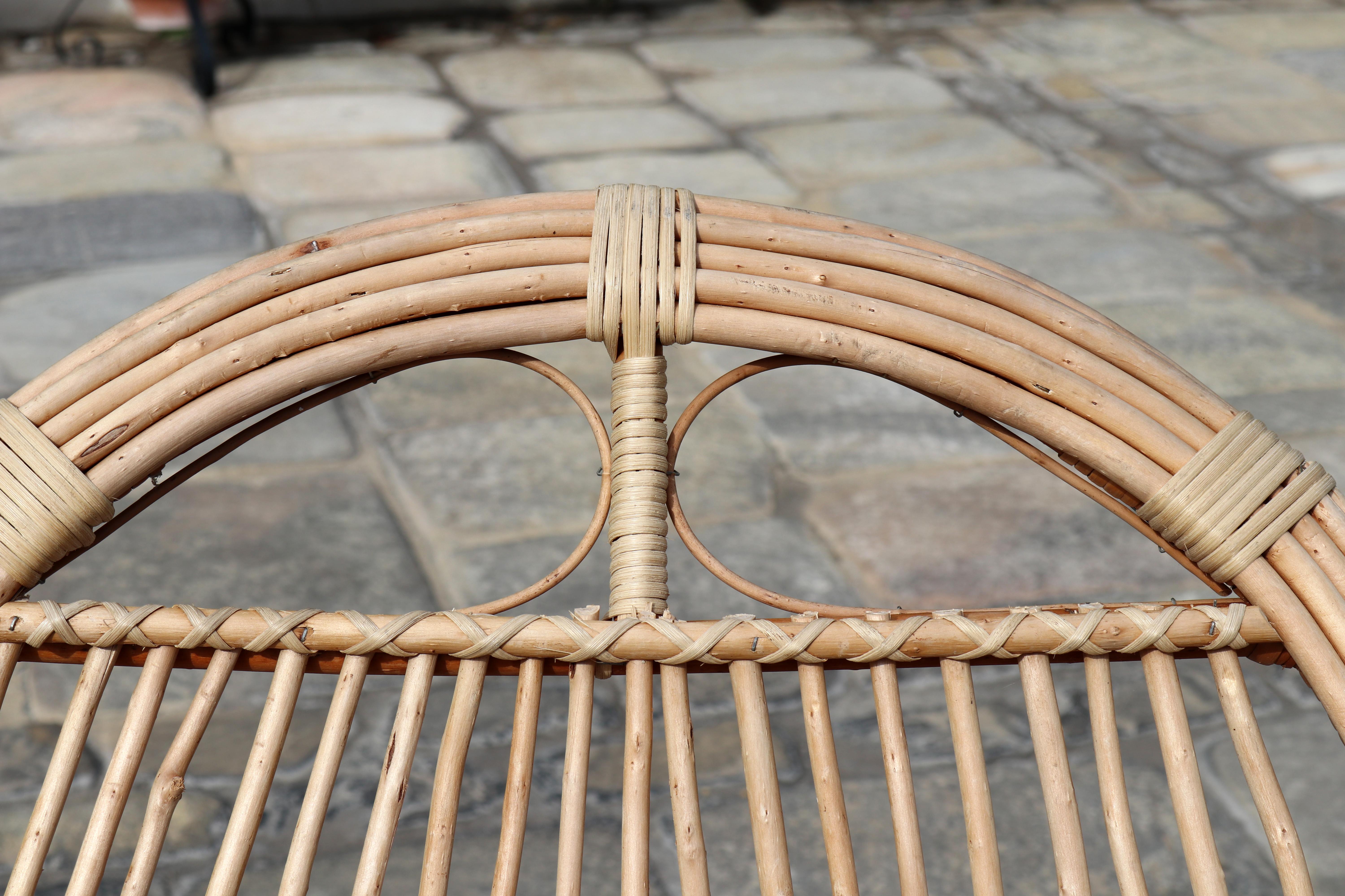 1970s Pair of Spanish Bamboo and Willow Wicker Rocking Chairs 13