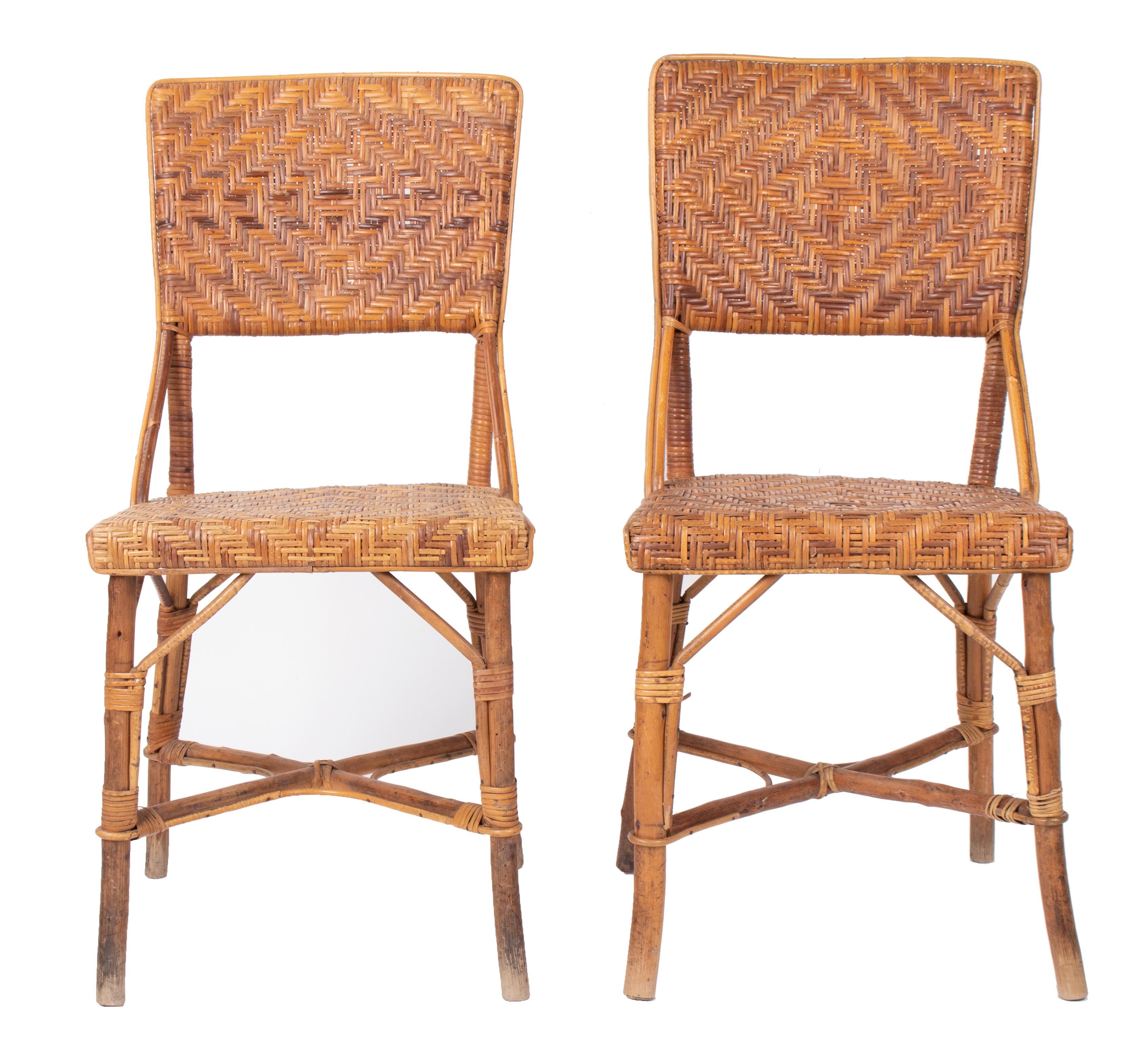 1970s pair of Spanish bamboo and wood chairs.