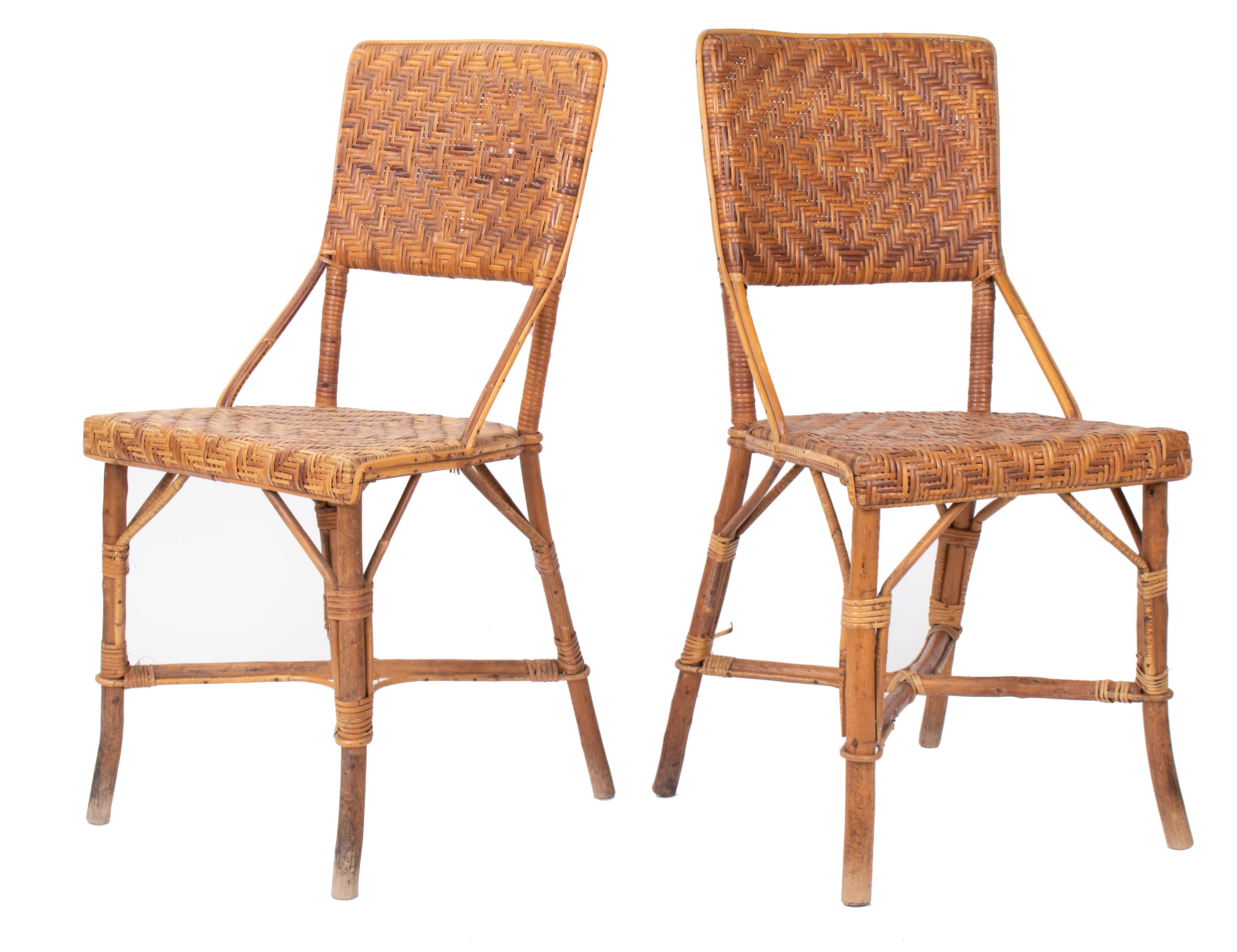 1970s Pair of Spanish Bamboo and Wood Chairs In Good Condition In Marbella, ES