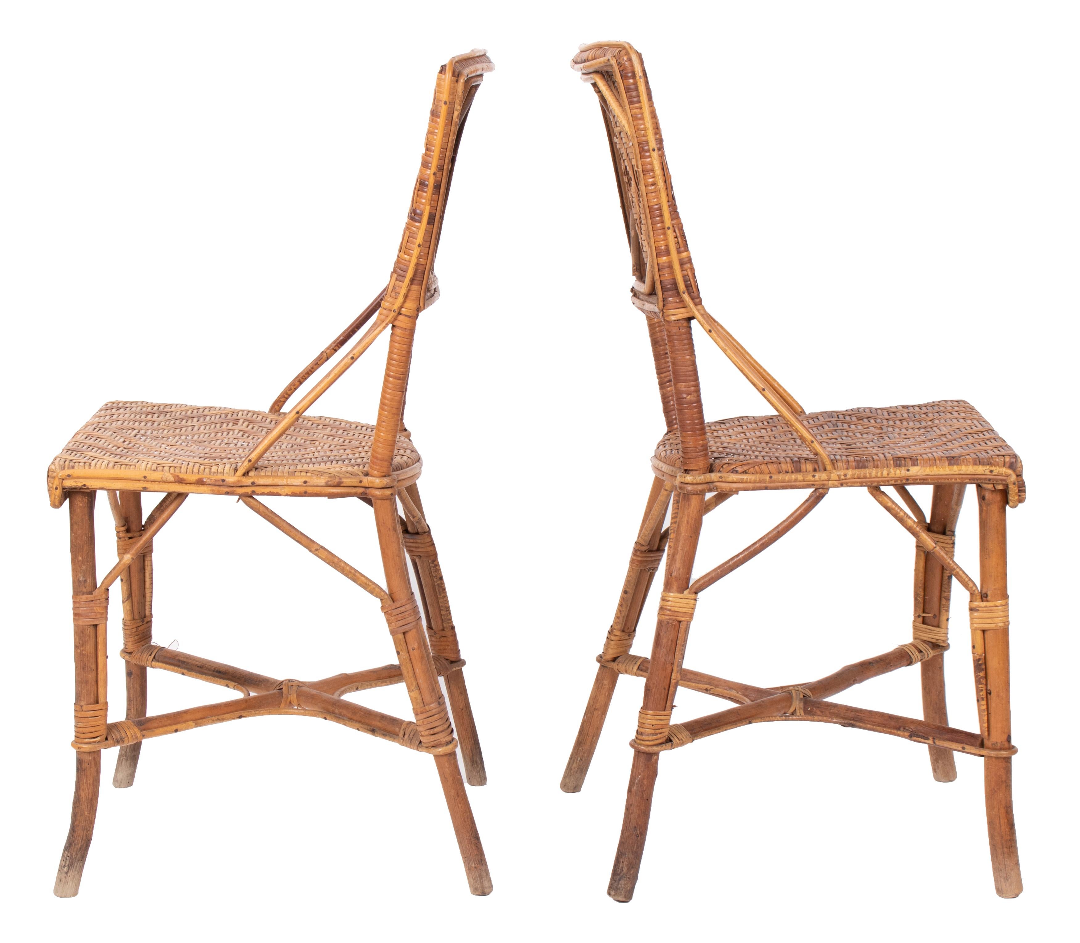 20th Century 1970s Pair of Spanish Bamboo and Wood Chairs