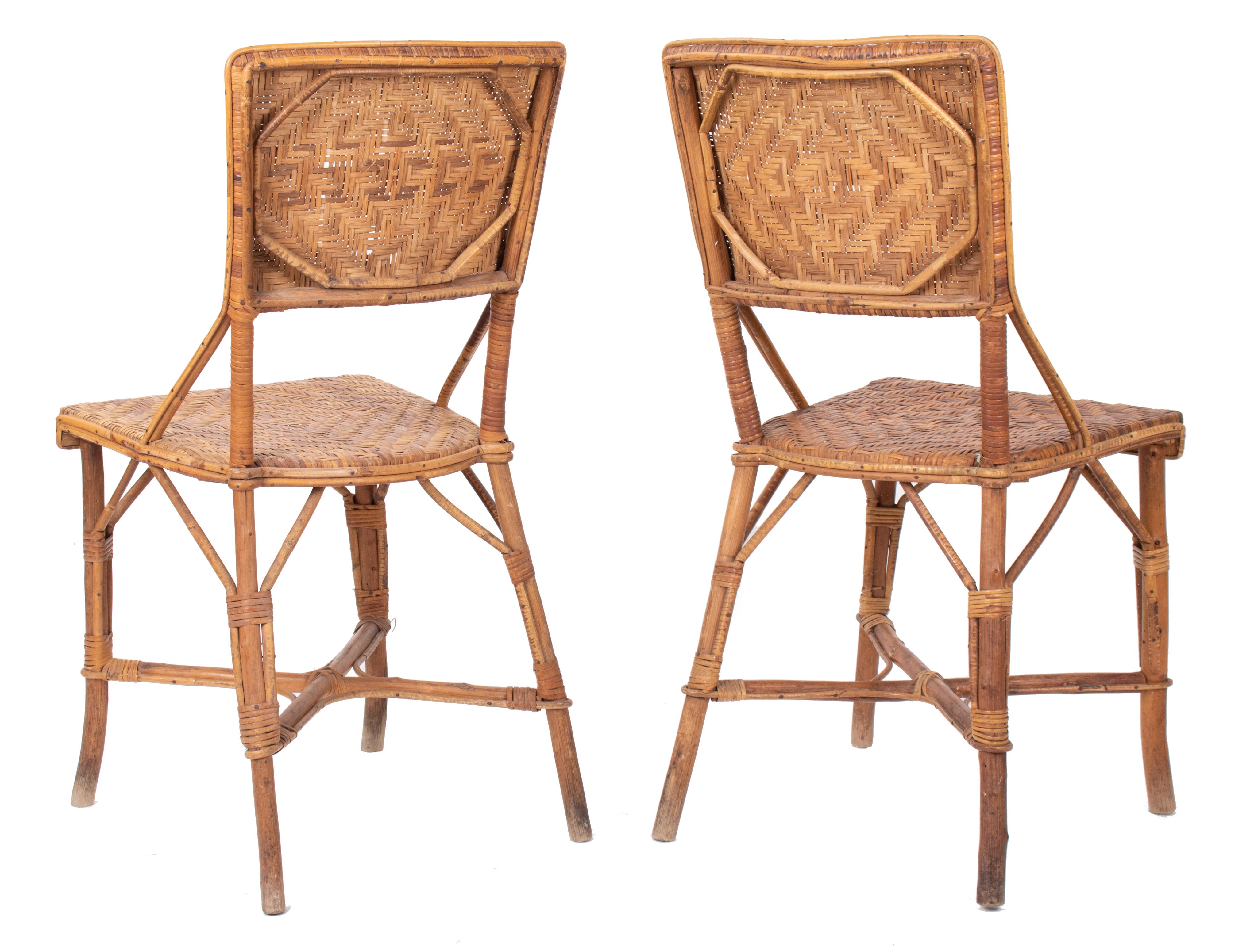 1970s Pair of Spanish Bamboo and Wood Chairs 1