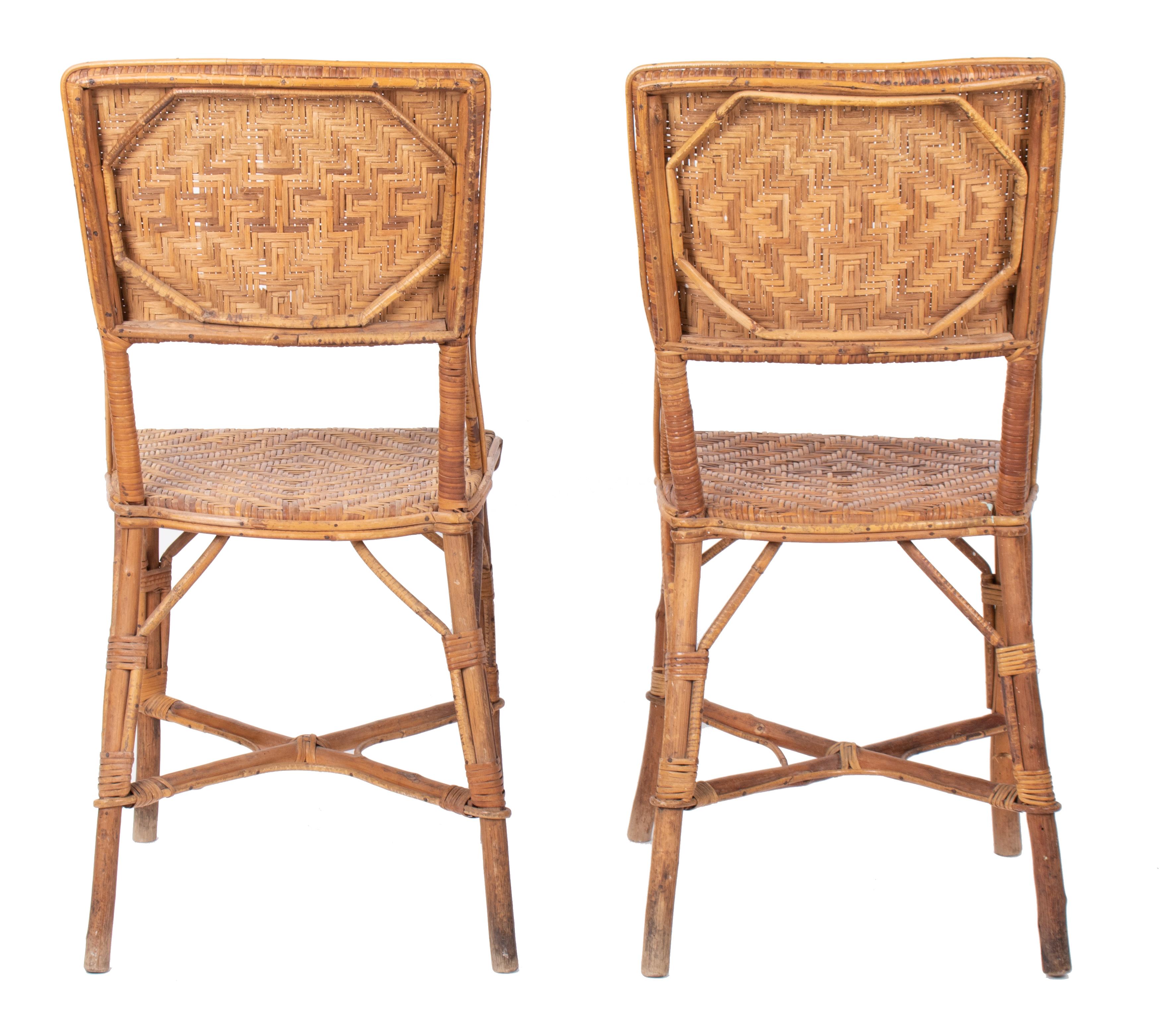 1970s Pair of Spanish Bamboo and Wood Chairs 2