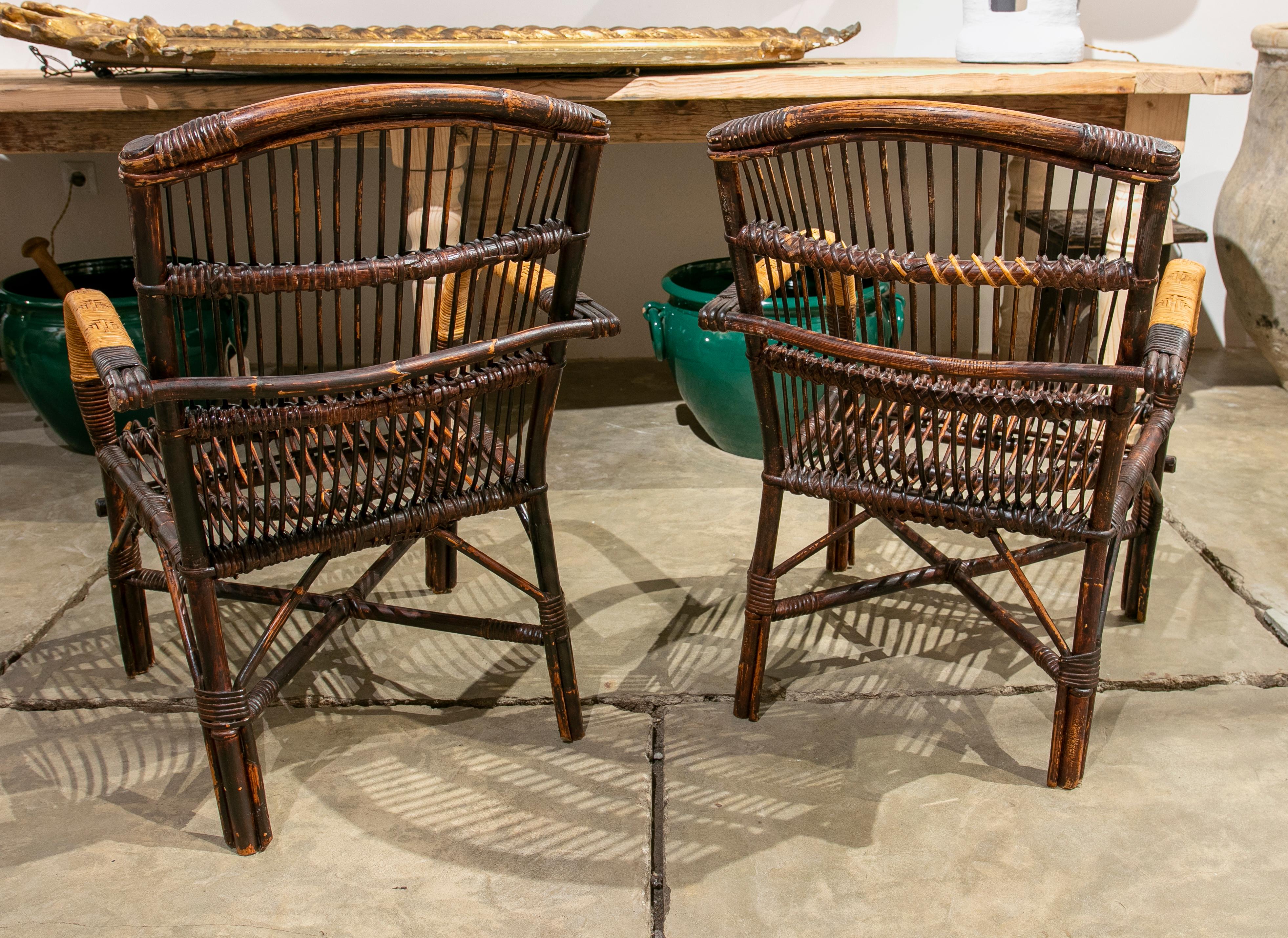 1970s, Pair of Spanish Bamboo Armchairs For Sale 11