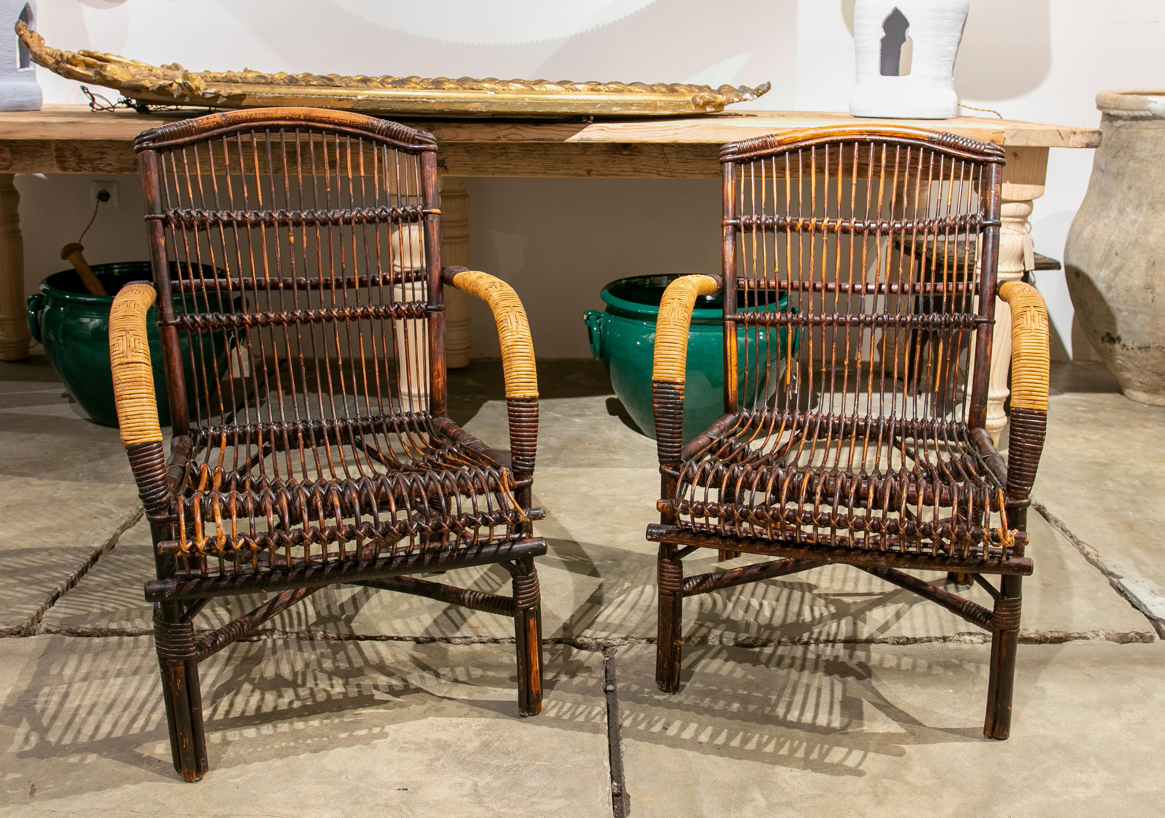 1970s, Pair of Spanish Bamboo Armchairs For Sale 13