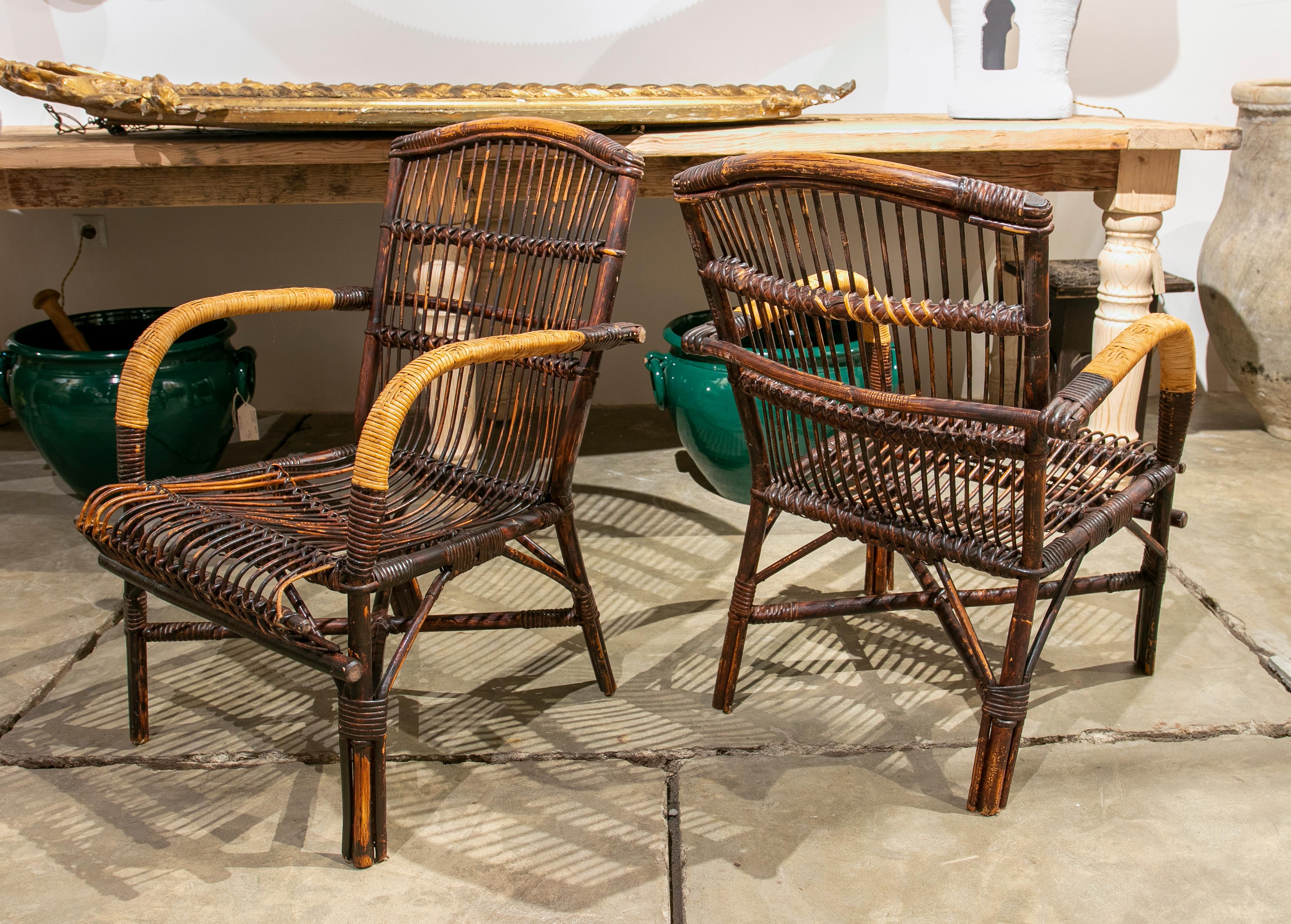 1970s, Pair of Spanish Bamboo Armchairs For Sale 3