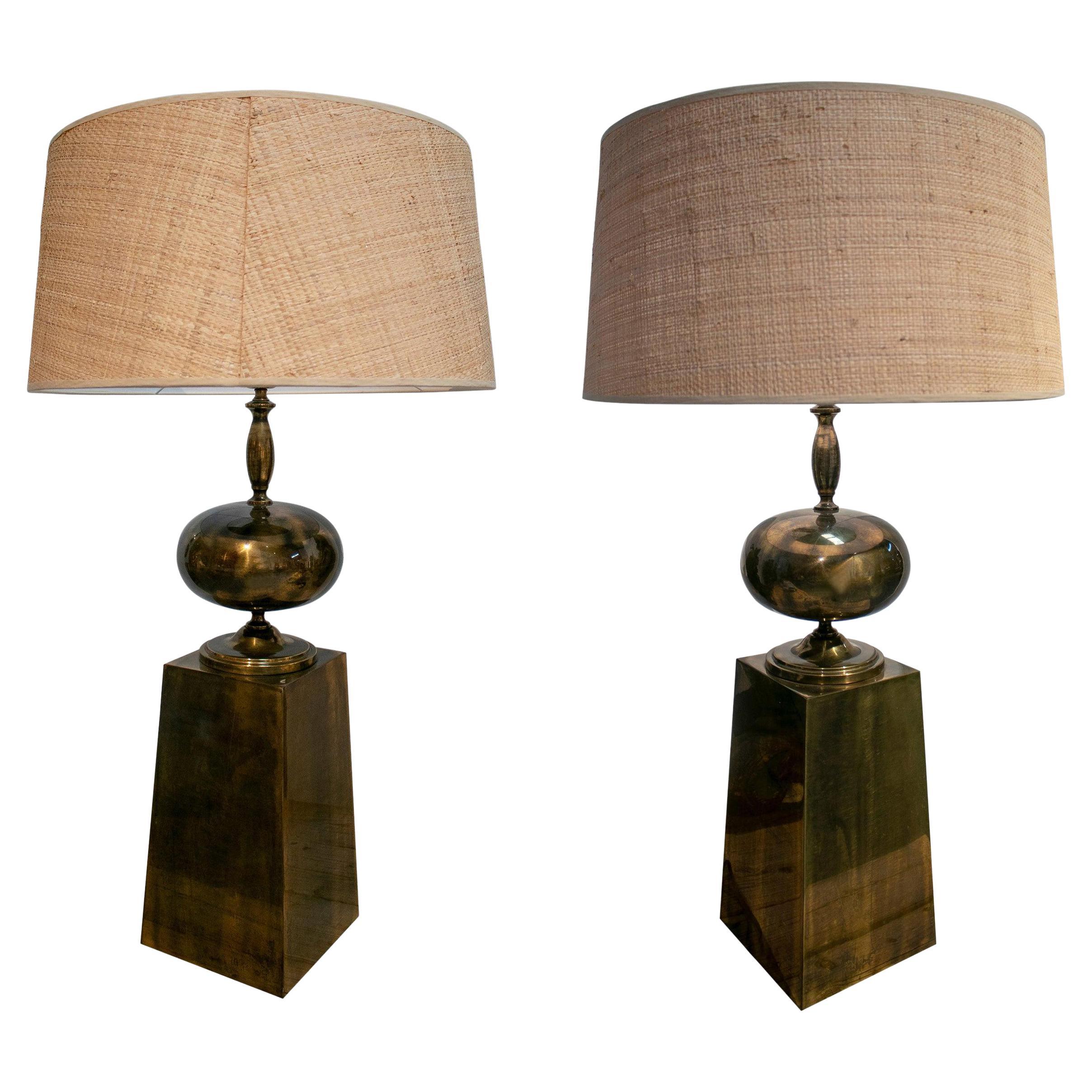 1970s Pair of Spanish Bronze Table Lamps