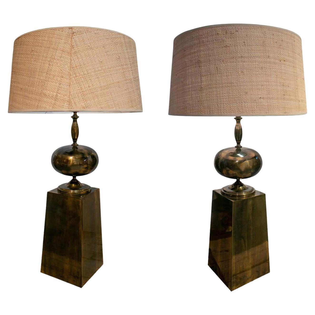 1970s Pair of Spanish Bronze Table Lamps