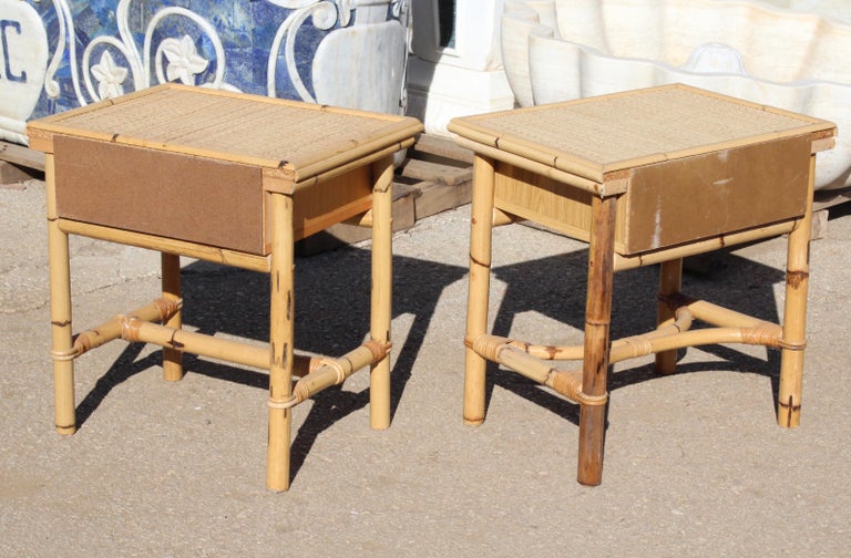 1970s Pair of Spanish Cane and Lazed Wicker Bedside Tables ...